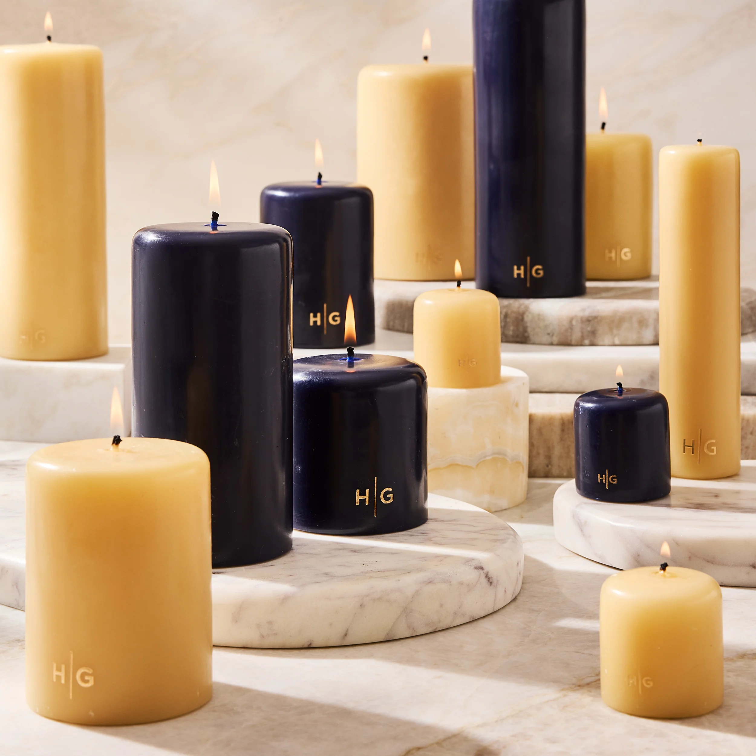 HG Blue Unscented PIllar Candle, 4"x4" - Image 4