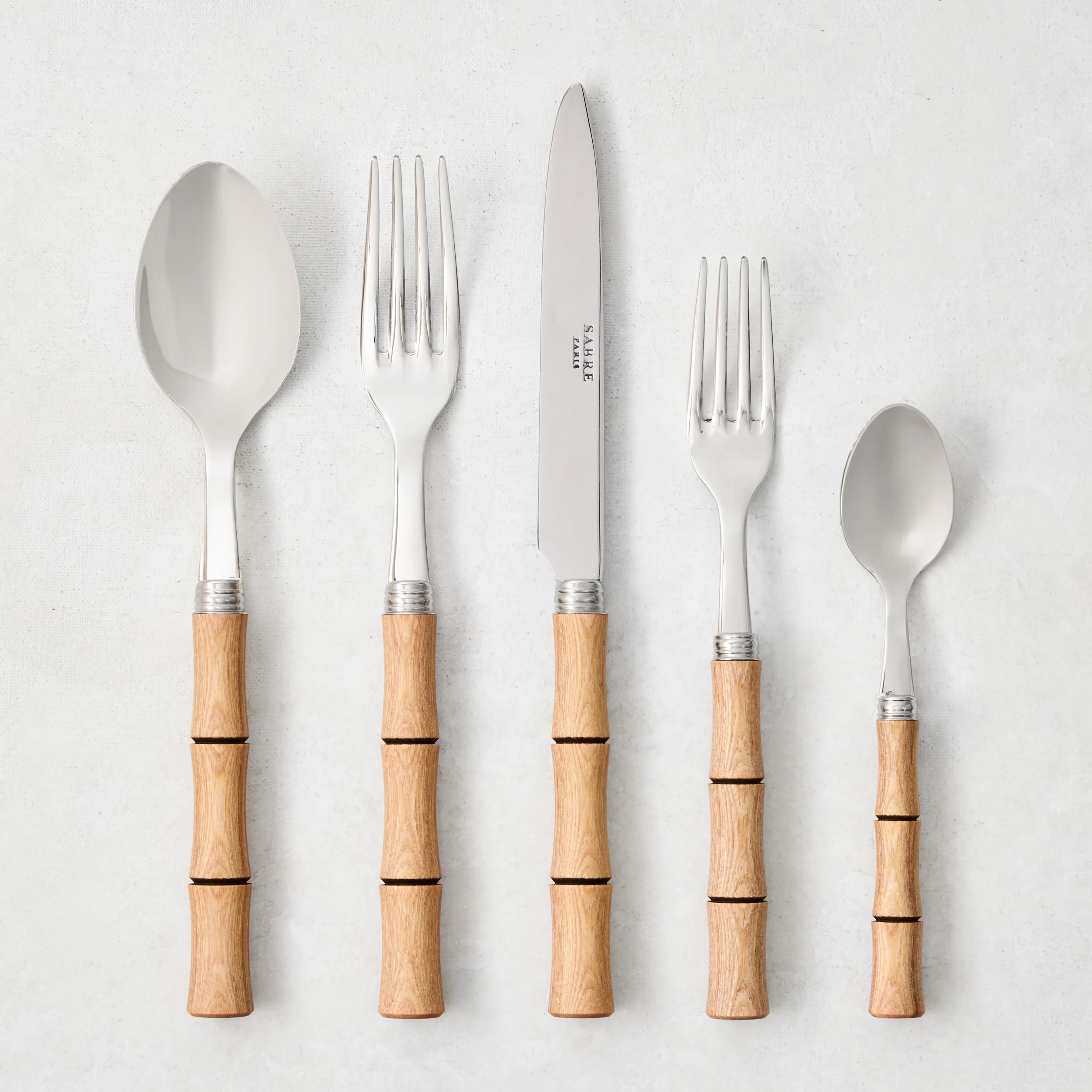 Light Press Wood Bamboo 5-Piece Flatware Set