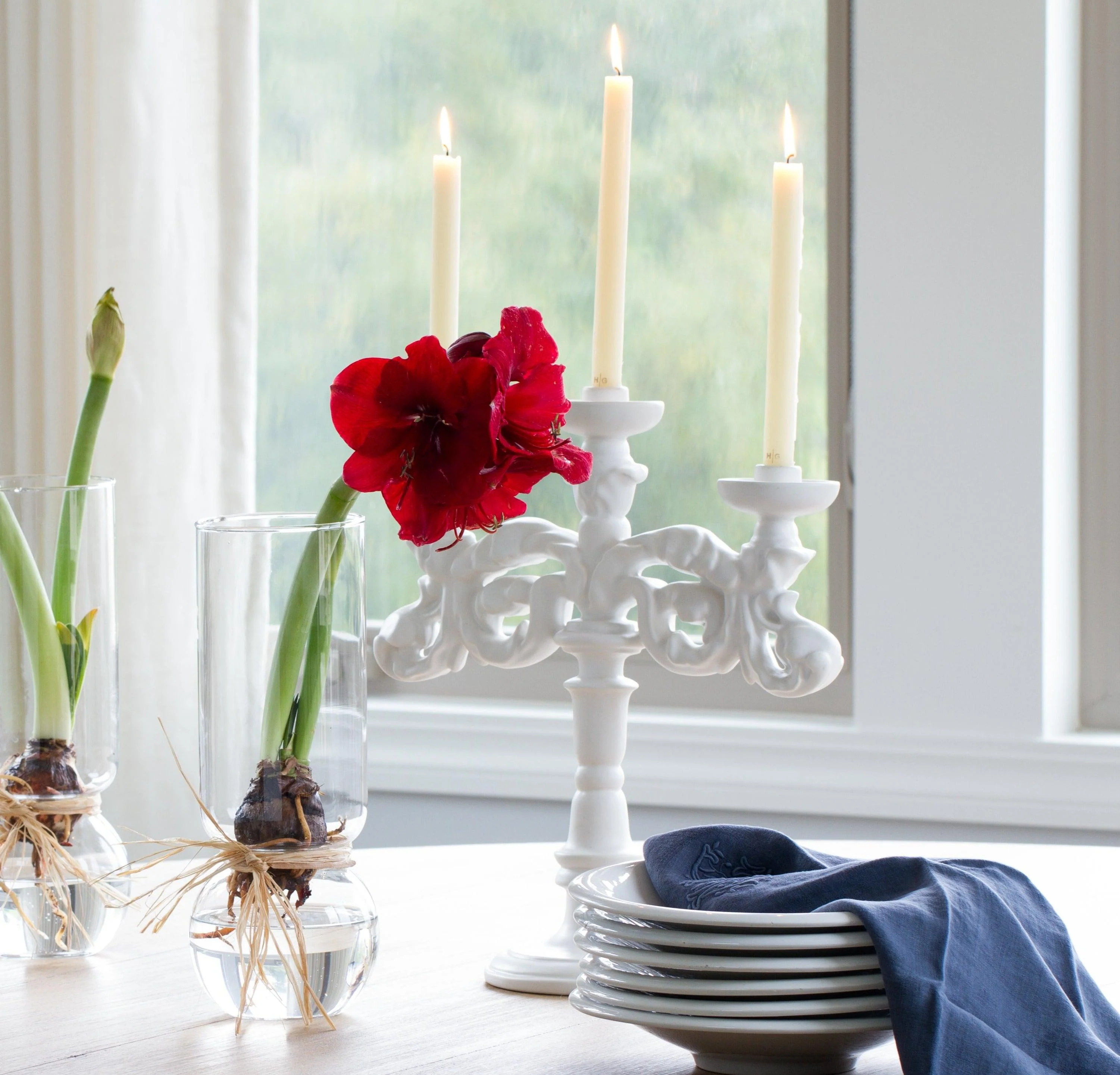 Baroque Matte White Ceramic Candelabra - Image 4