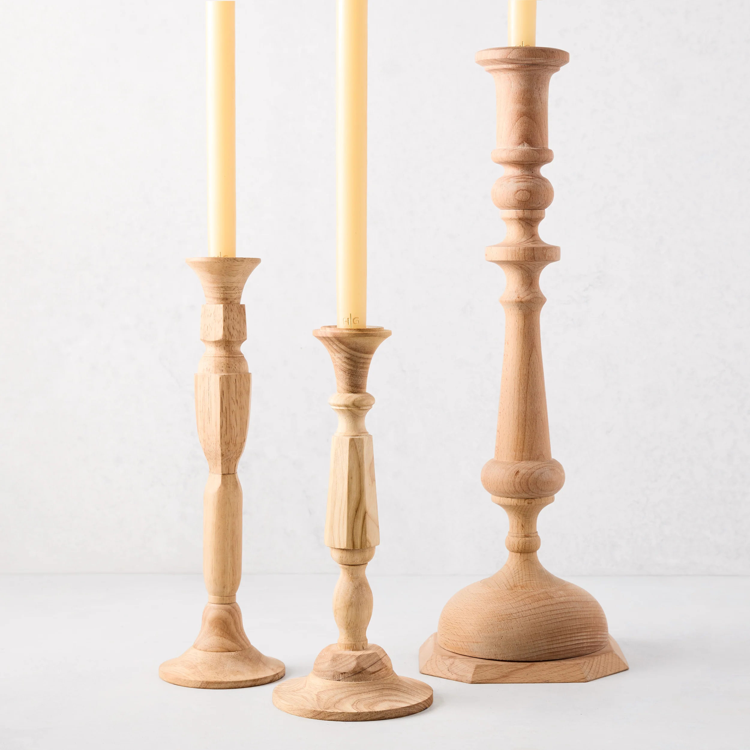 Medium Natural Beechwood Georgian Candlestick - Image 2