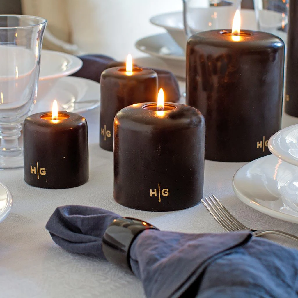 HG Black Unscented Pillar Candle, 4"x4" - Image 3