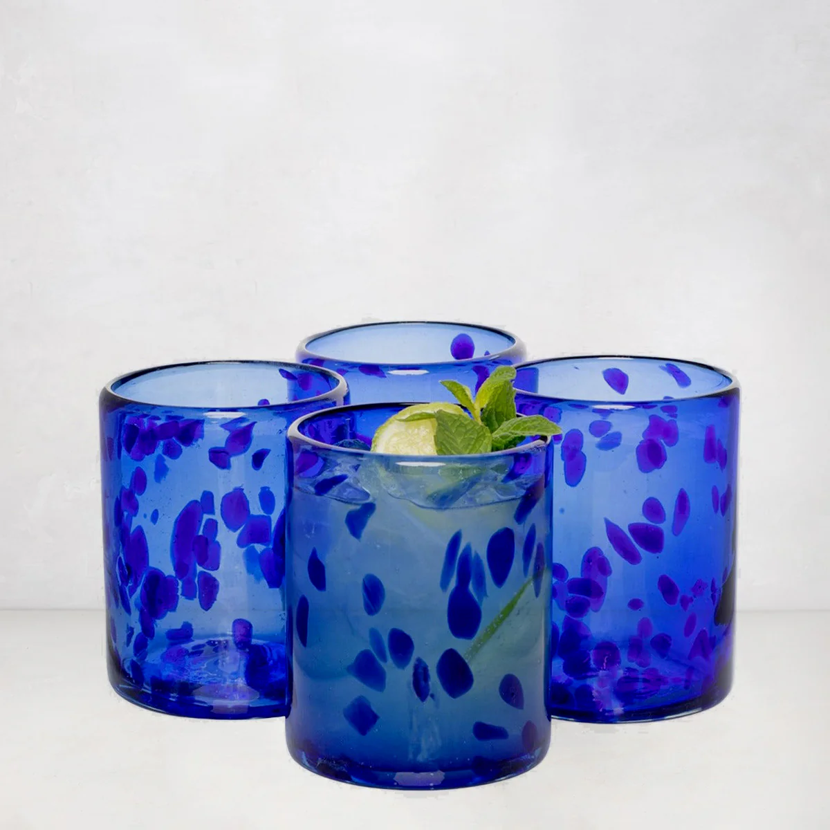 Handmade Blue Tortoise Double Old-Fashioned Glass, 12oz - Image 4