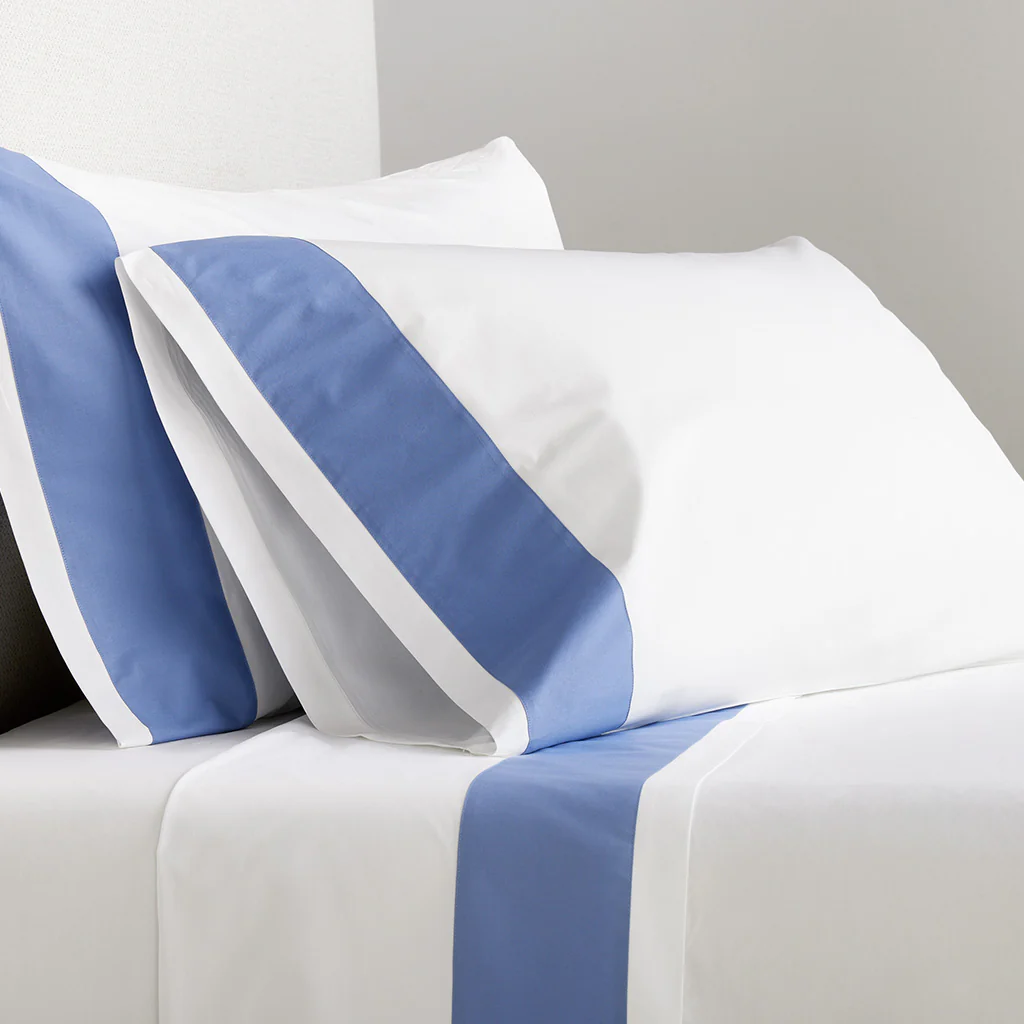 Blue Wide-Band Percale Pillowcases, Set of 2 - Image 2