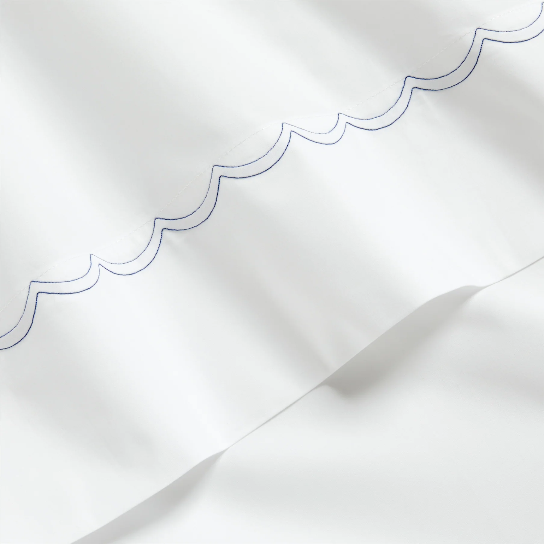 Blue Scallop Stitch Percale Sheet Set - Image 2