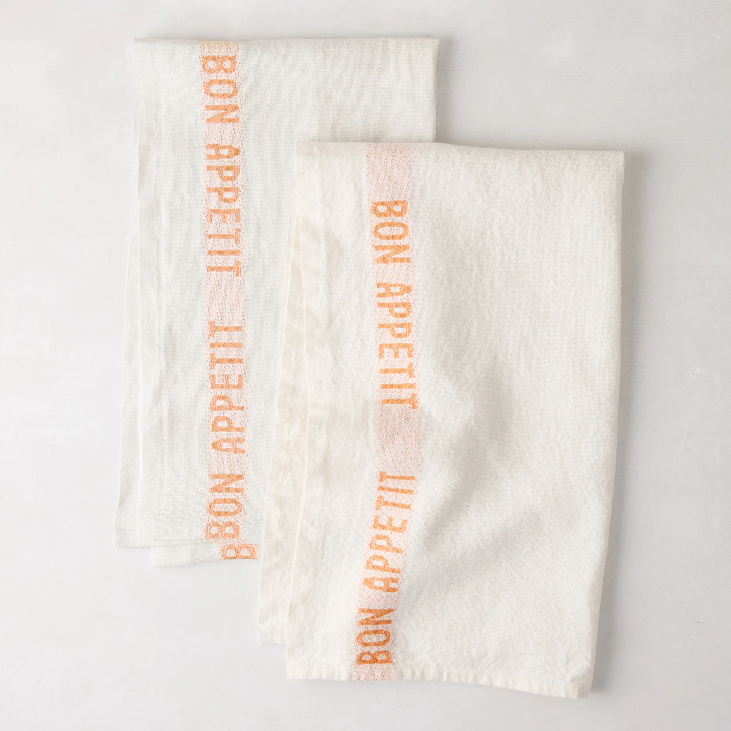 Orange "Bon Appetit" Linen Hand Towels, Set of 2