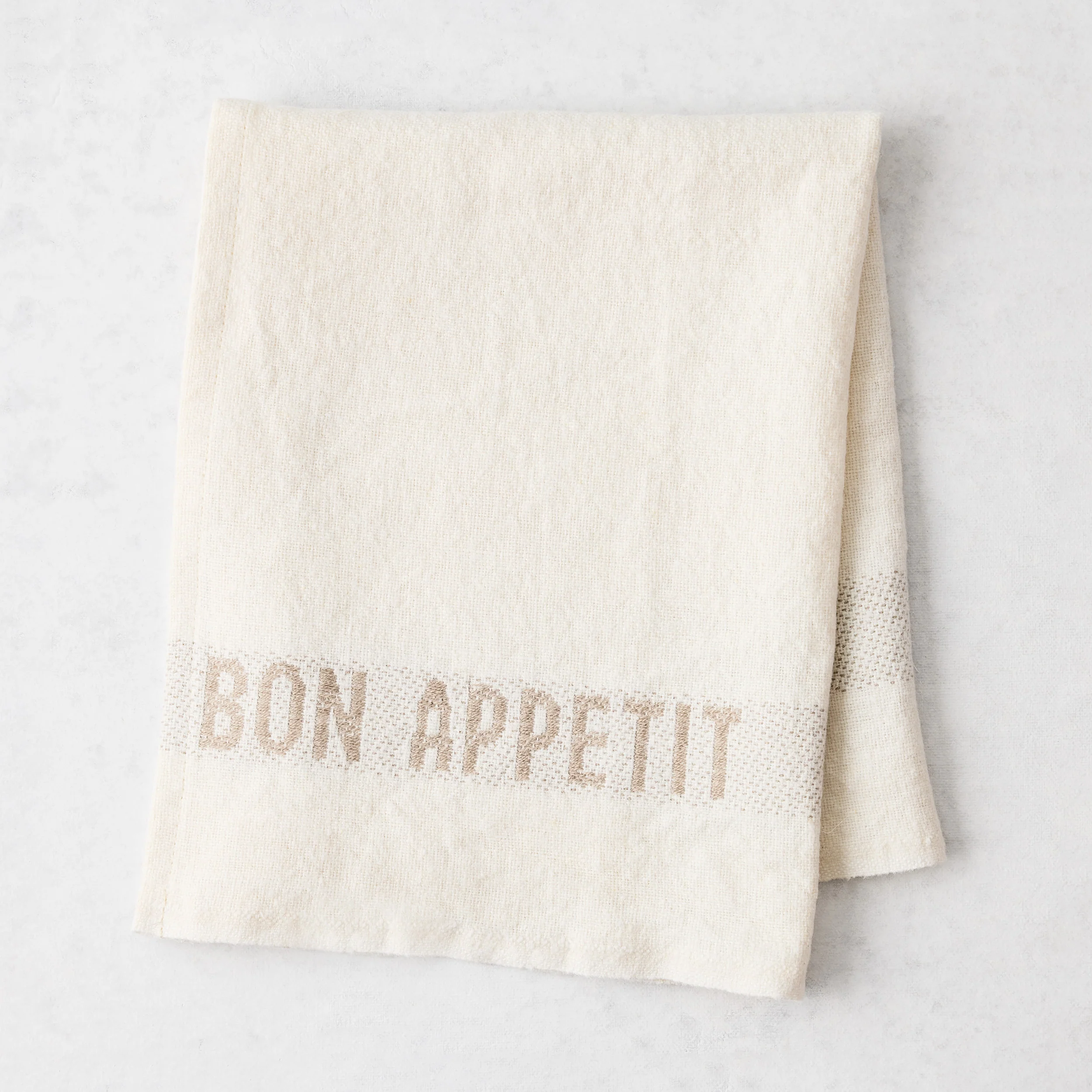 Khaki "Bon Appetit" White Linen Napkin