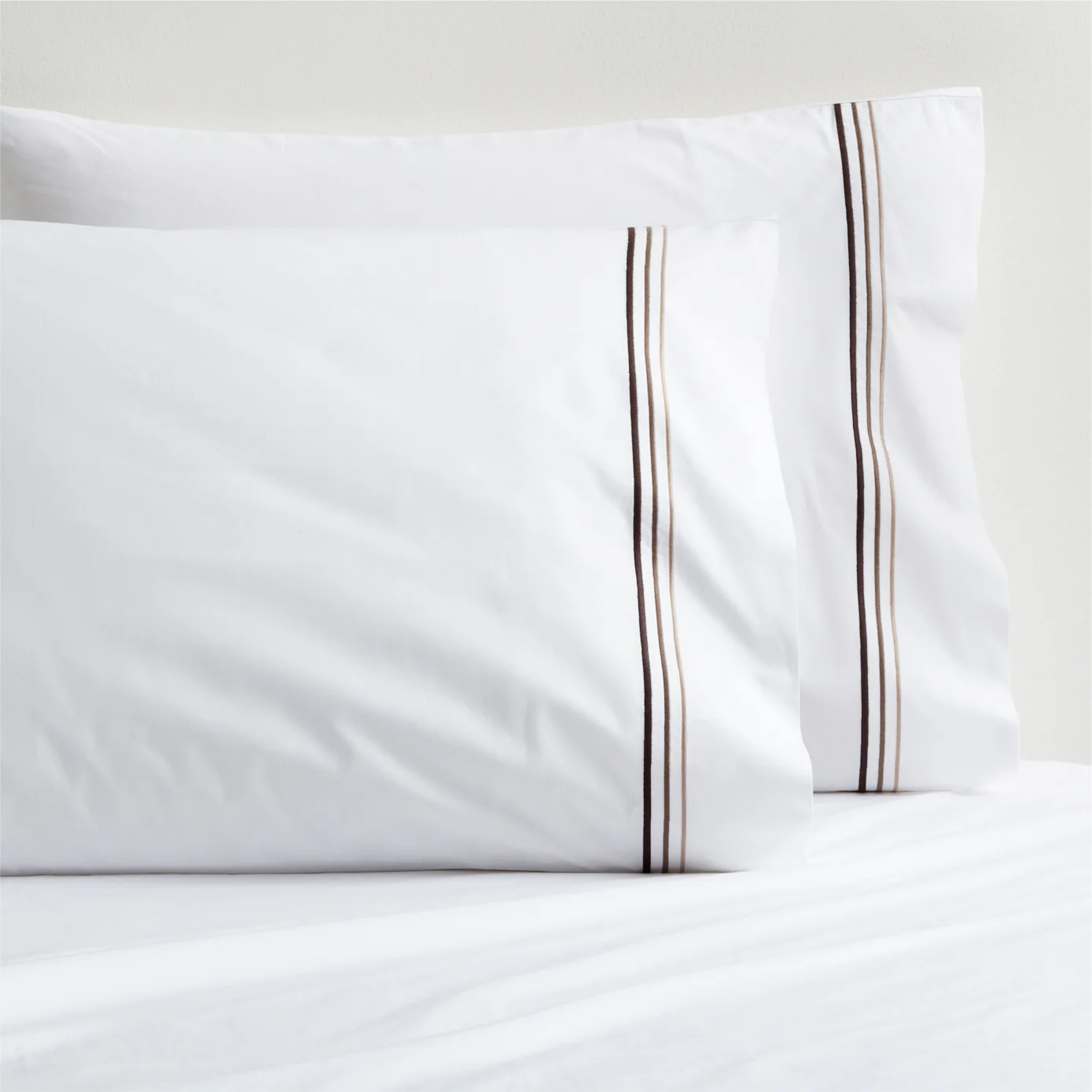 Brown Triple Stitch Percale Pillowcases, Set of 2
