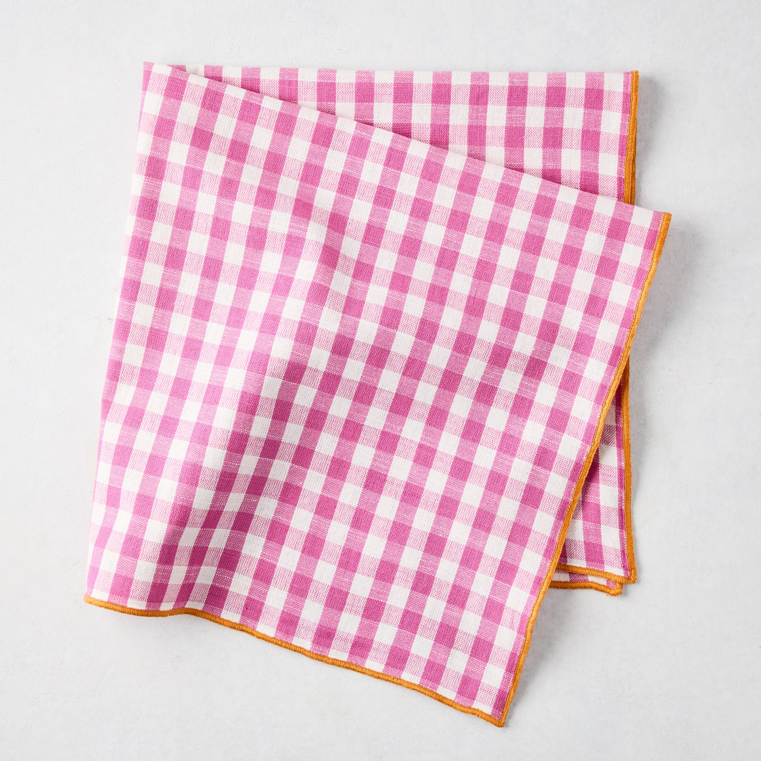 Chatham Pink Gingham Cotton Napkin with Orange Trim