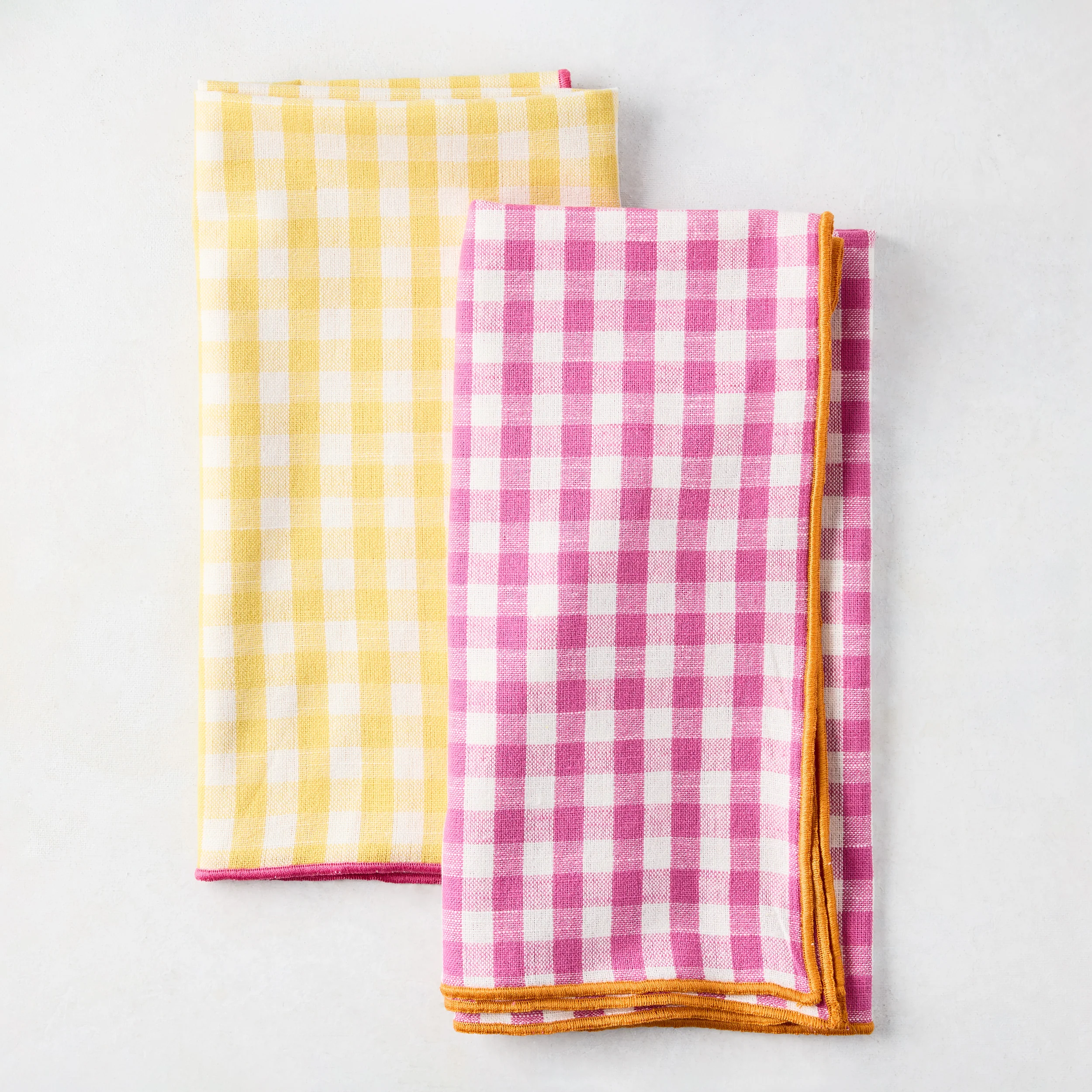 Chatham Pink Gingham Cotton Napkin with Orange Trim - Image 3