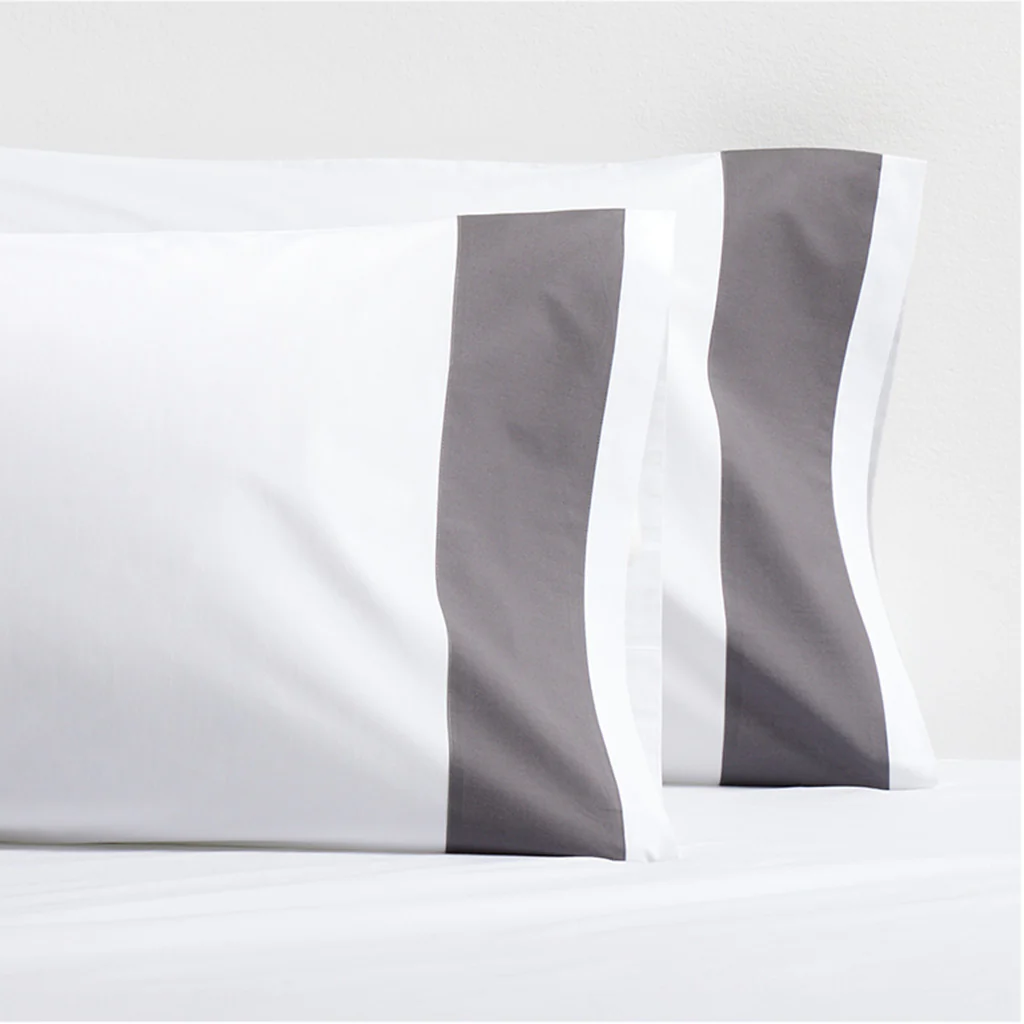 Dark Grey Wide-Band Percale Pillowcases, set of 2