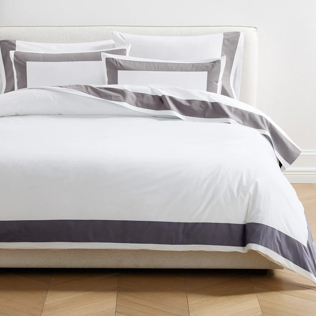 Dark Grey Wide-Band Percale Pillowcases, set of 2 - Image 3