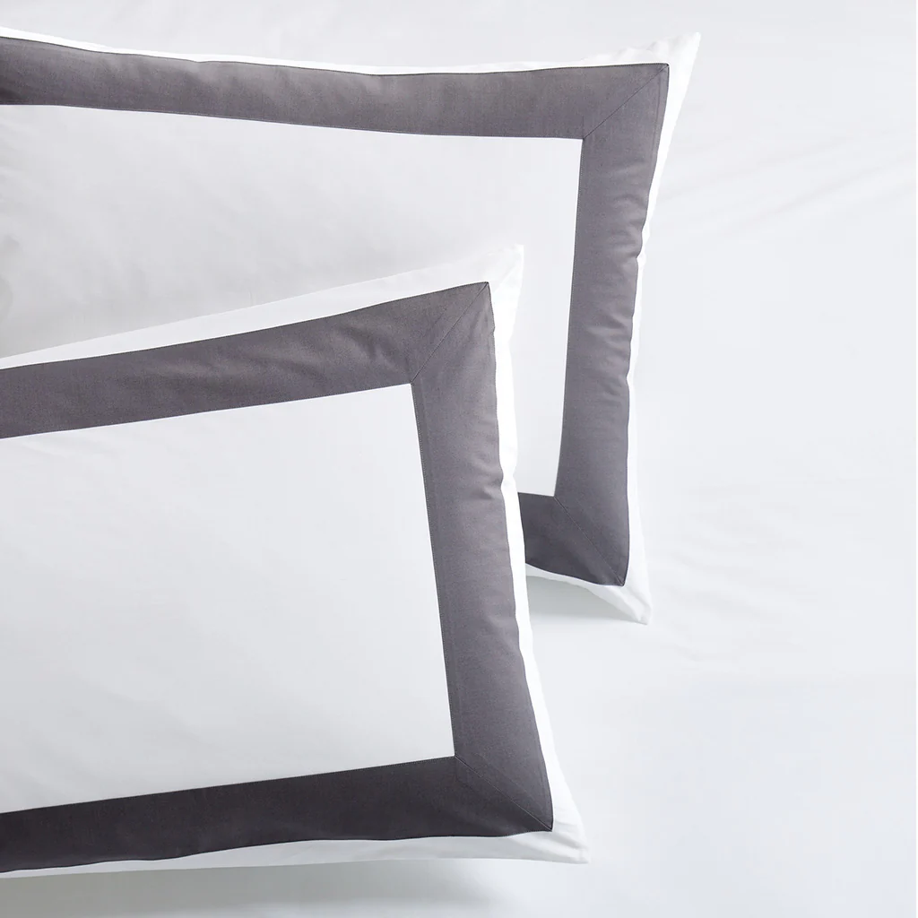 Dark Grey Wide-Band Percale Pillow Shams, Set of 2