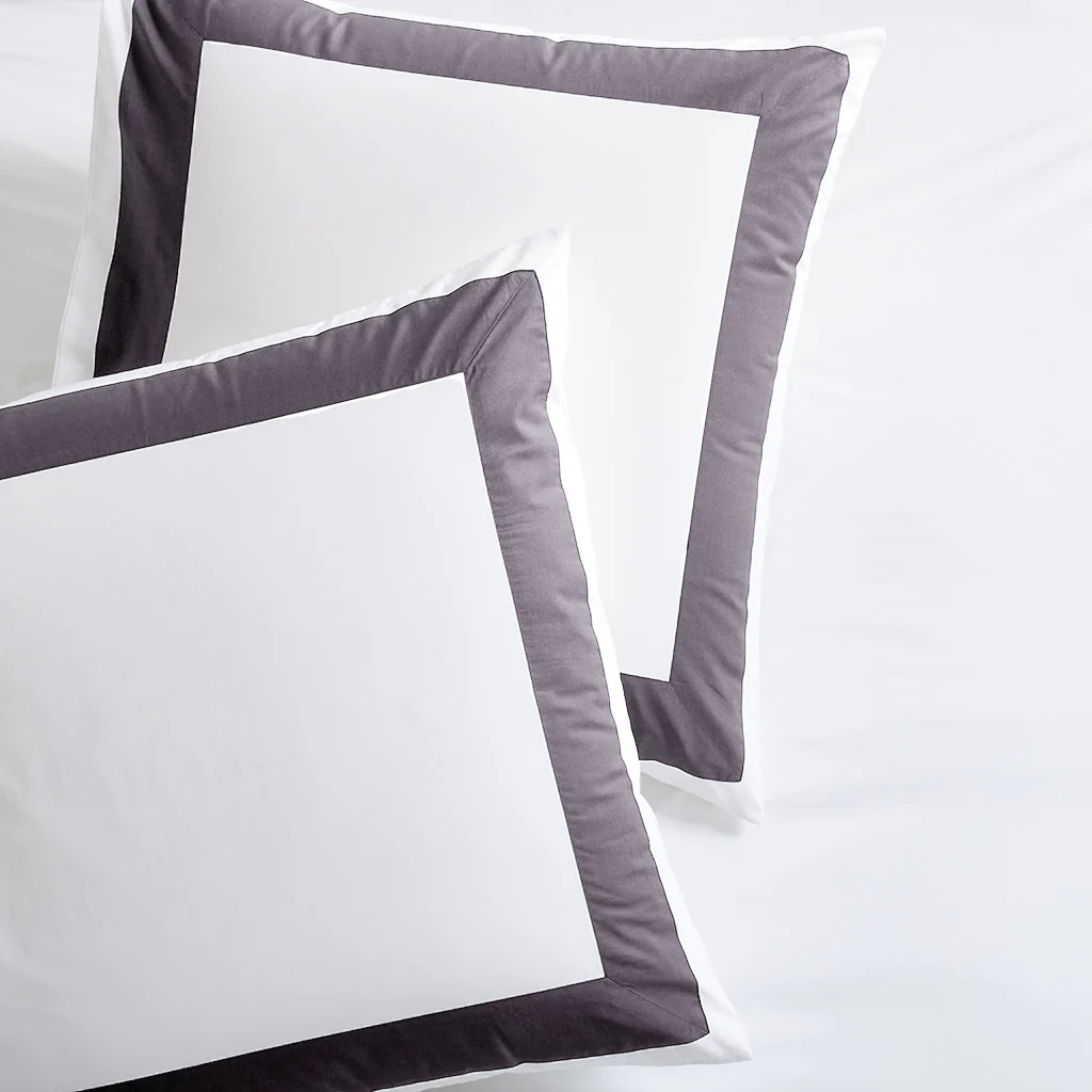 Dark Grey Wide-Band Percale Pillow Shams, Set of 2 - Image 2