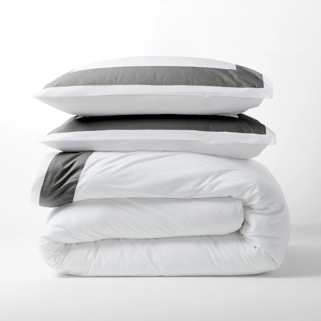 Dark Grey Wide-Band Percale Pillow Shams, Set of 2 - Image 3