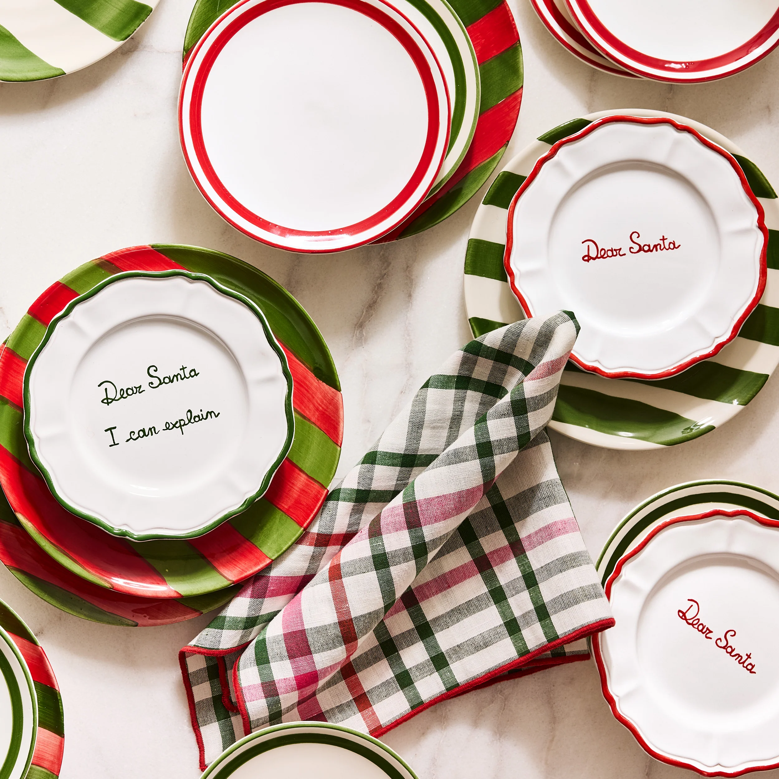 "Dear Santa" Hand-Painted Christmas Appetizer Plate, Red - Image 2