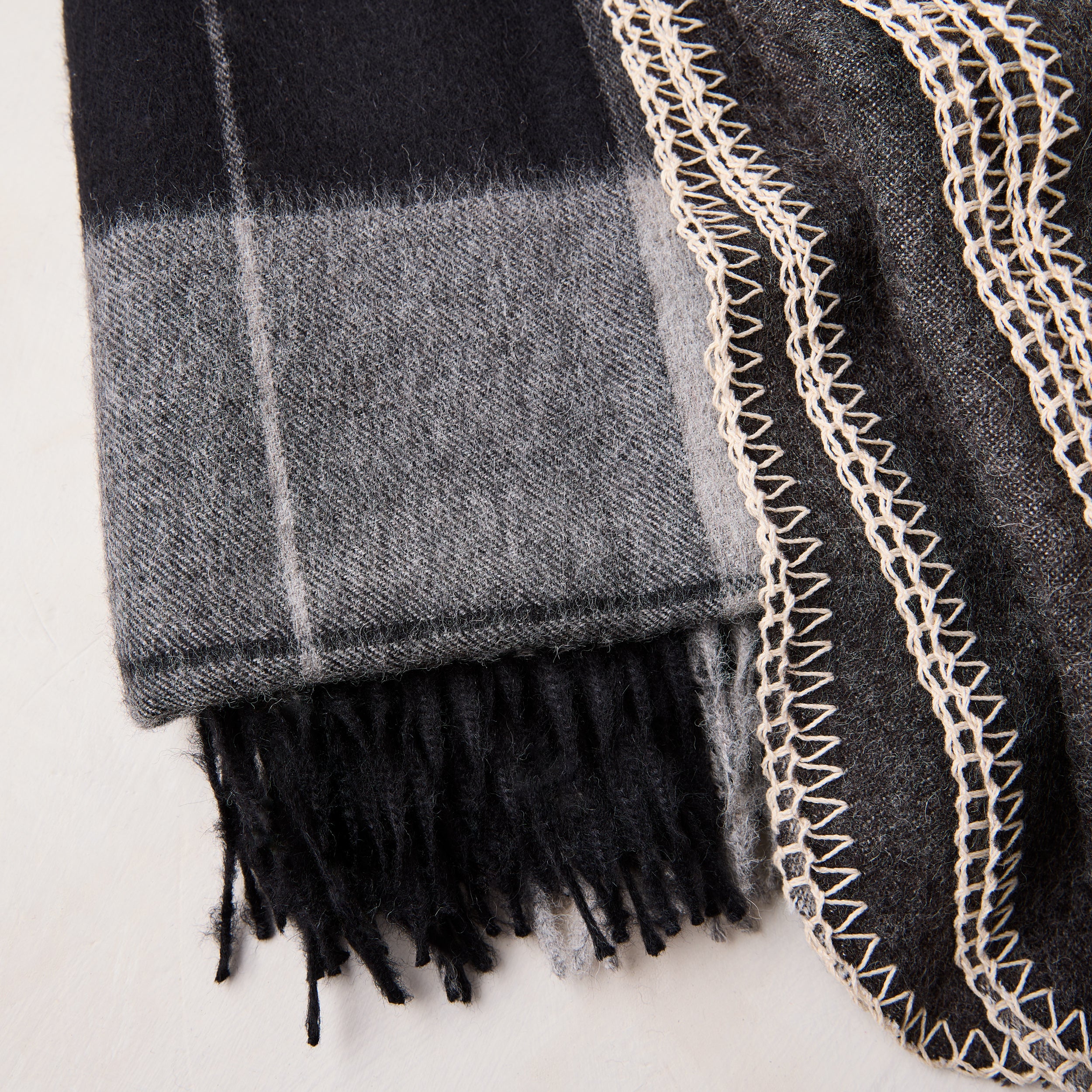 Diane Keaton + Hudson Grace Alpaca Charcoal Plaid Throw Blanket - Image 4