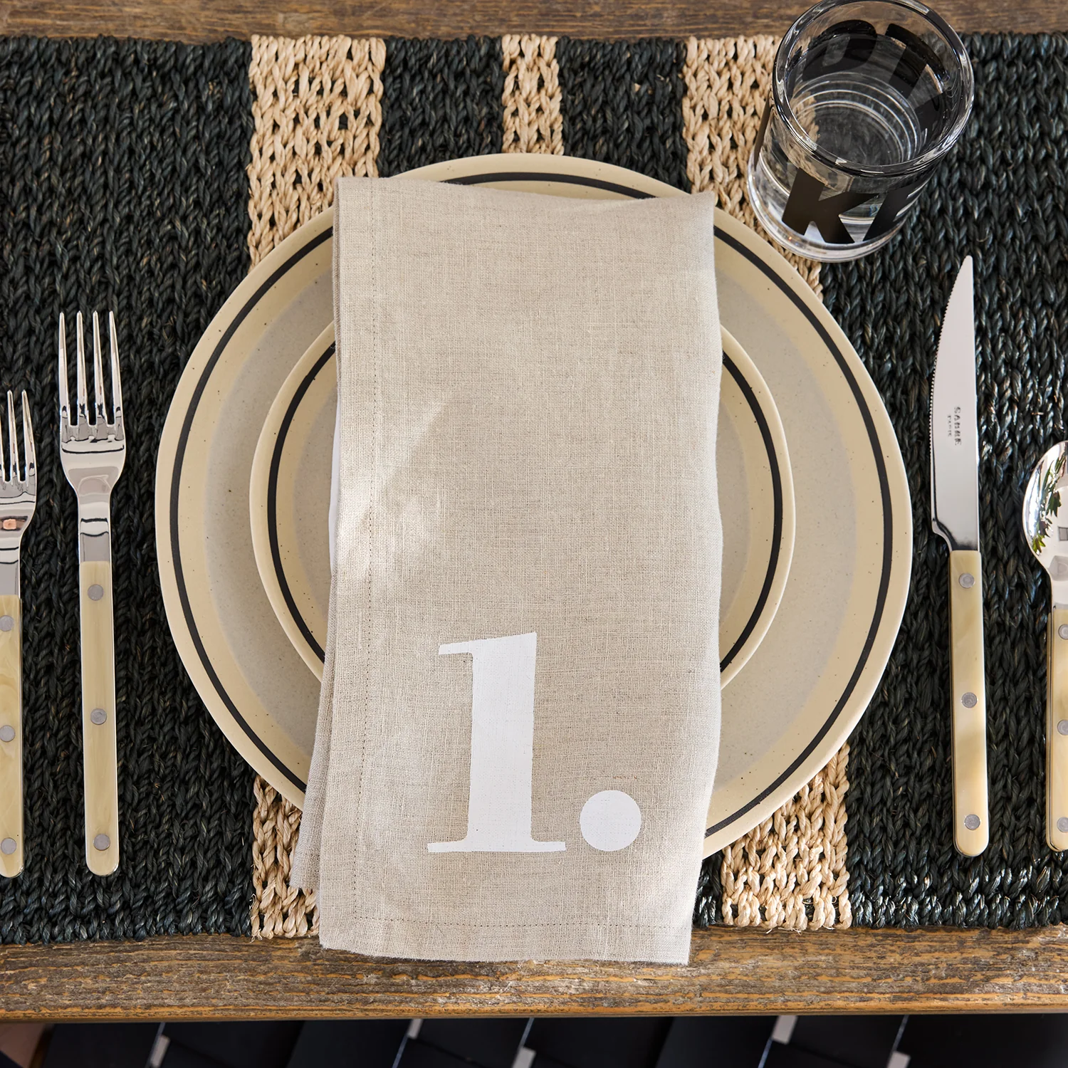 Diane Keaton + Hudson Grace Khaki Linen Numeric Napkins, Set of 8 - Image 2