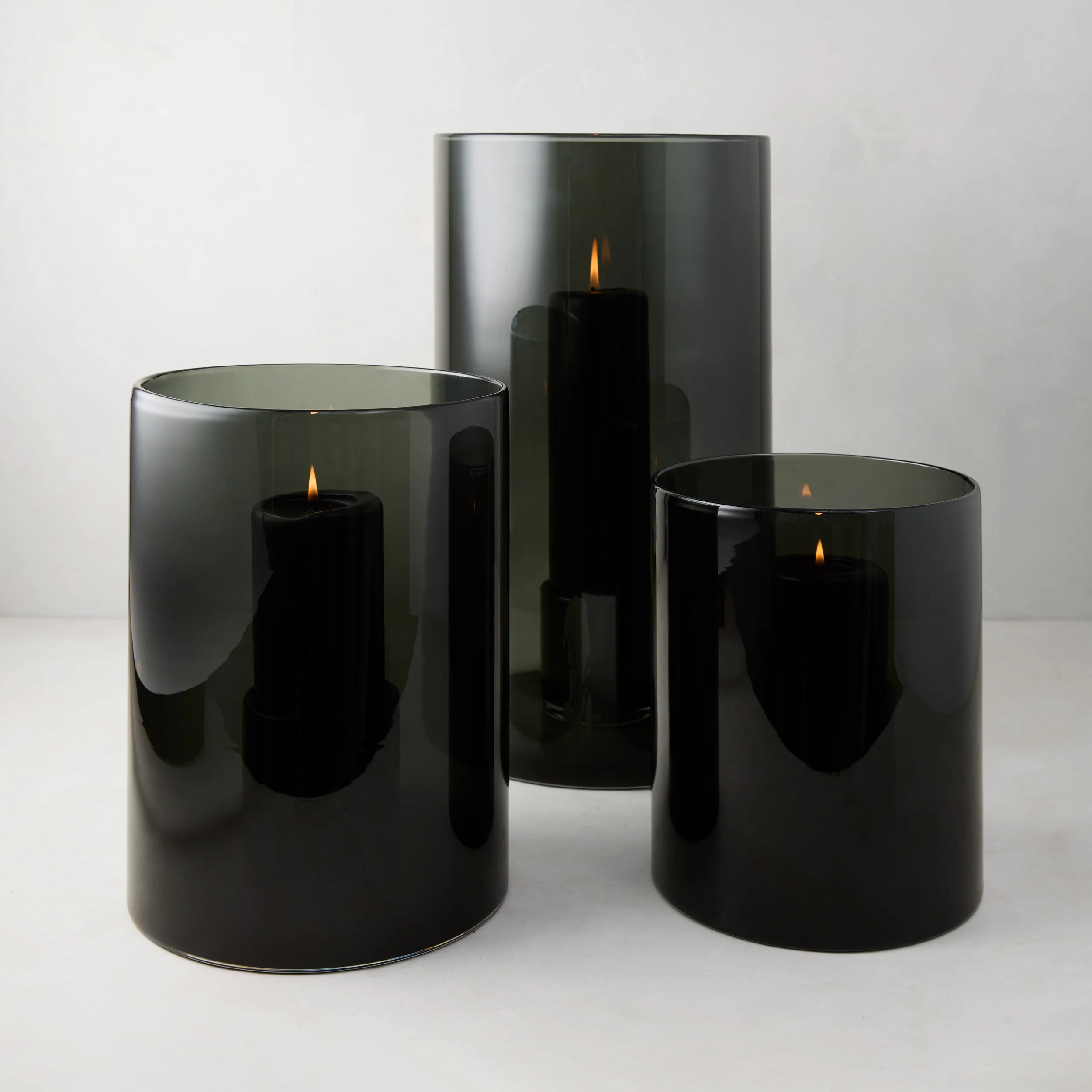 Diane Keaton + Hudson Grace Small Smoke Grey Glass Hurricane - Image 2