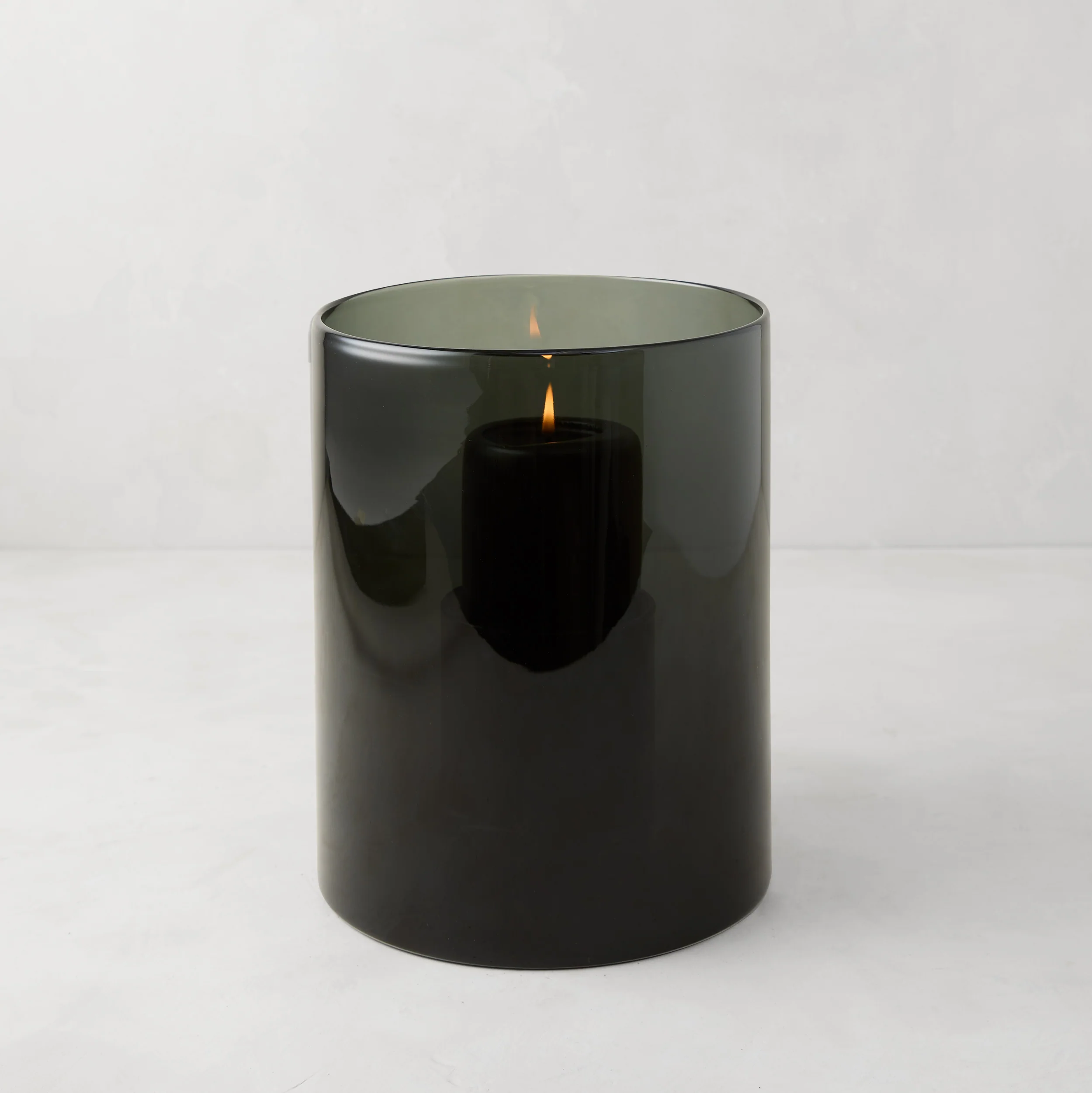 Diane Keaton + Hudson Grace Small Smoke Grey Glass Hurricane - Image 4