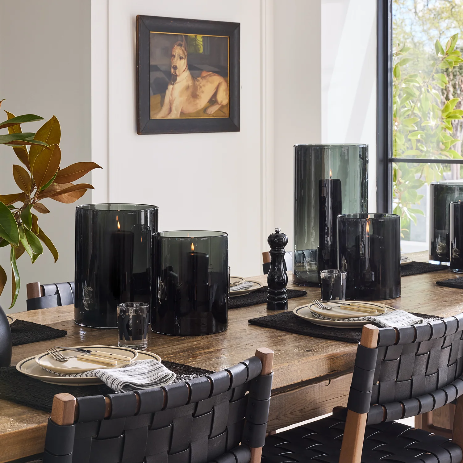 Diane Keaton + Hudson Grace Large Smoke Grey Glass Hurricane - Image 2