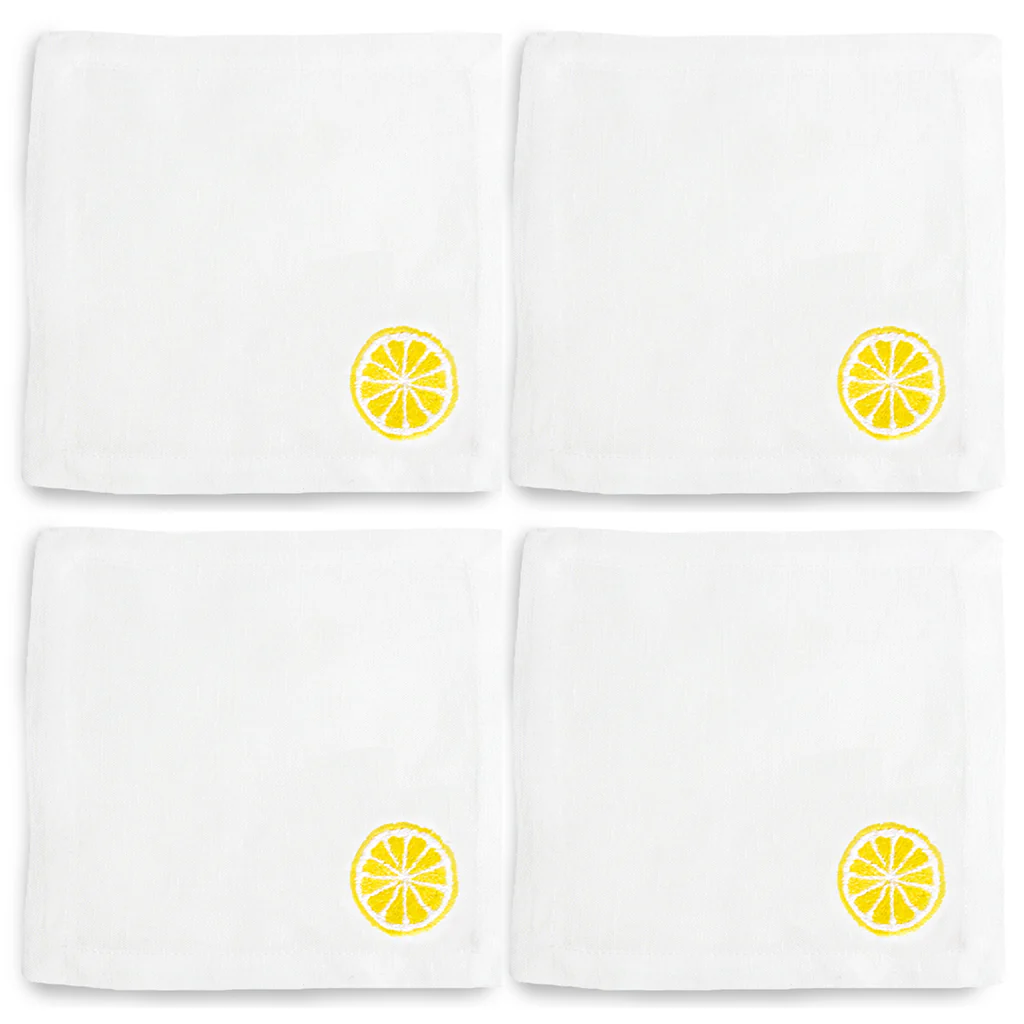 Embroidered Lemon Cocktail Napkin Coaster, set of 4 - Image 2