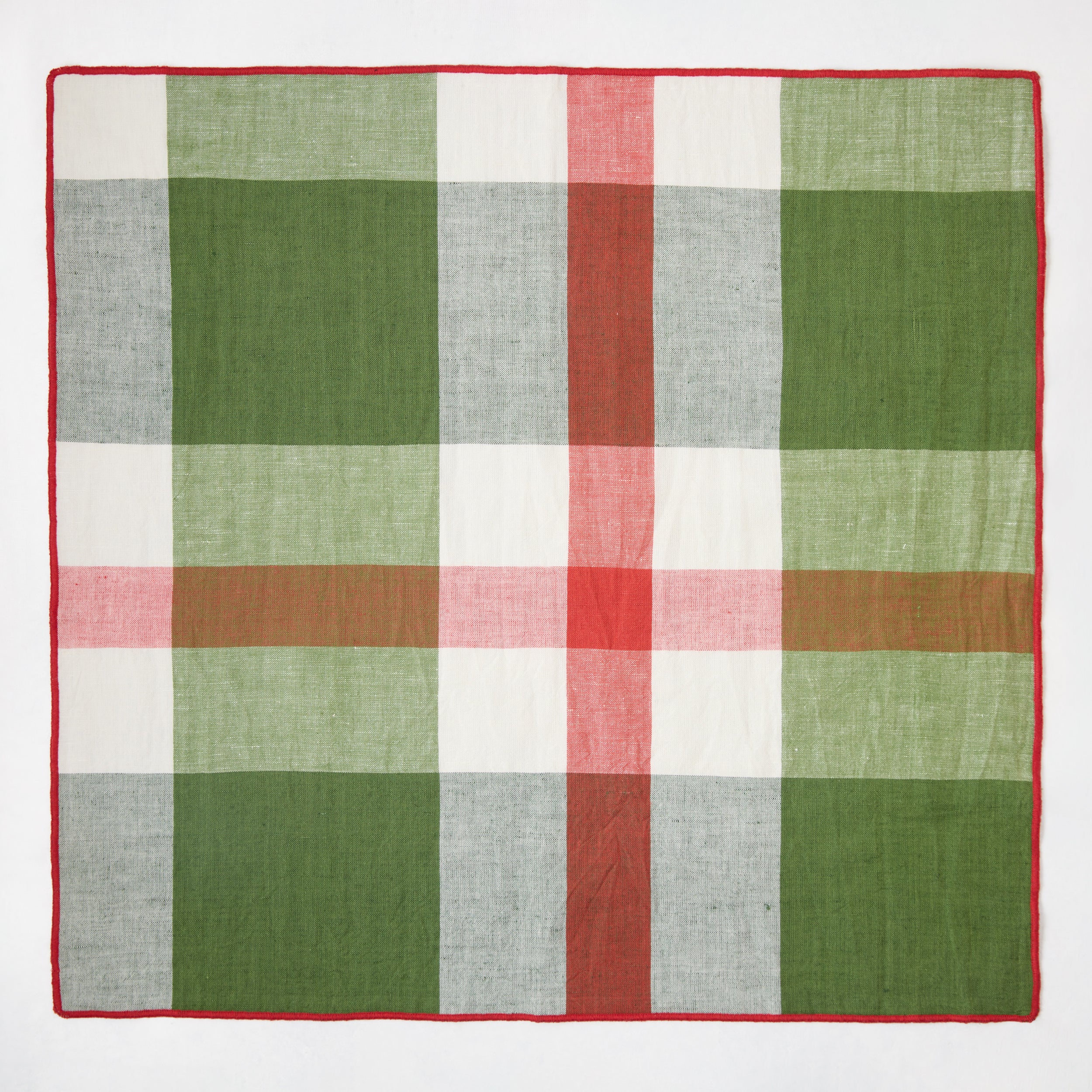 Festive Green and Red Plaid Cotton Napkin - Image 2