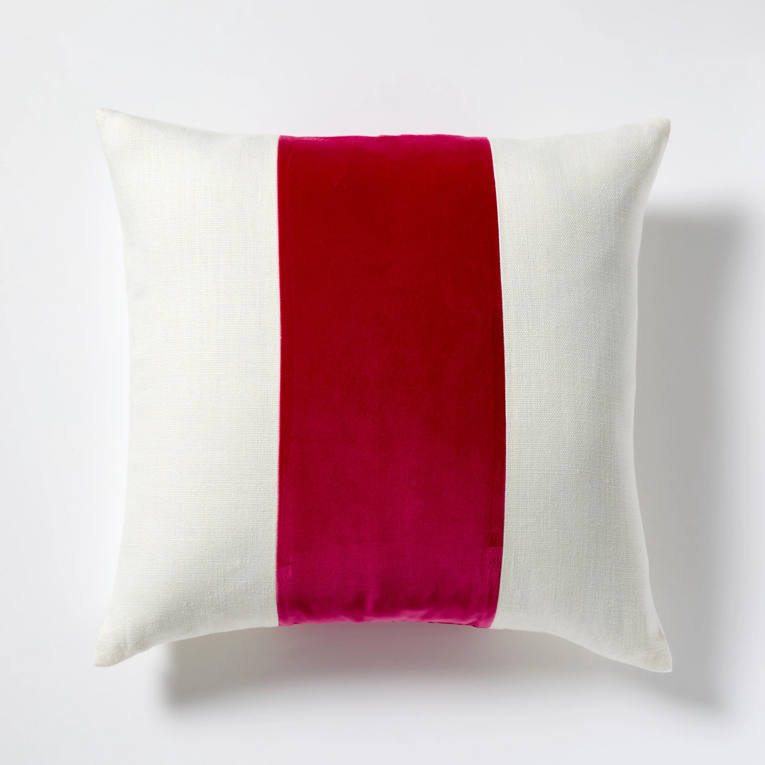 Fuchsia Pink Wide Velvet and Linen Stripe Pillow