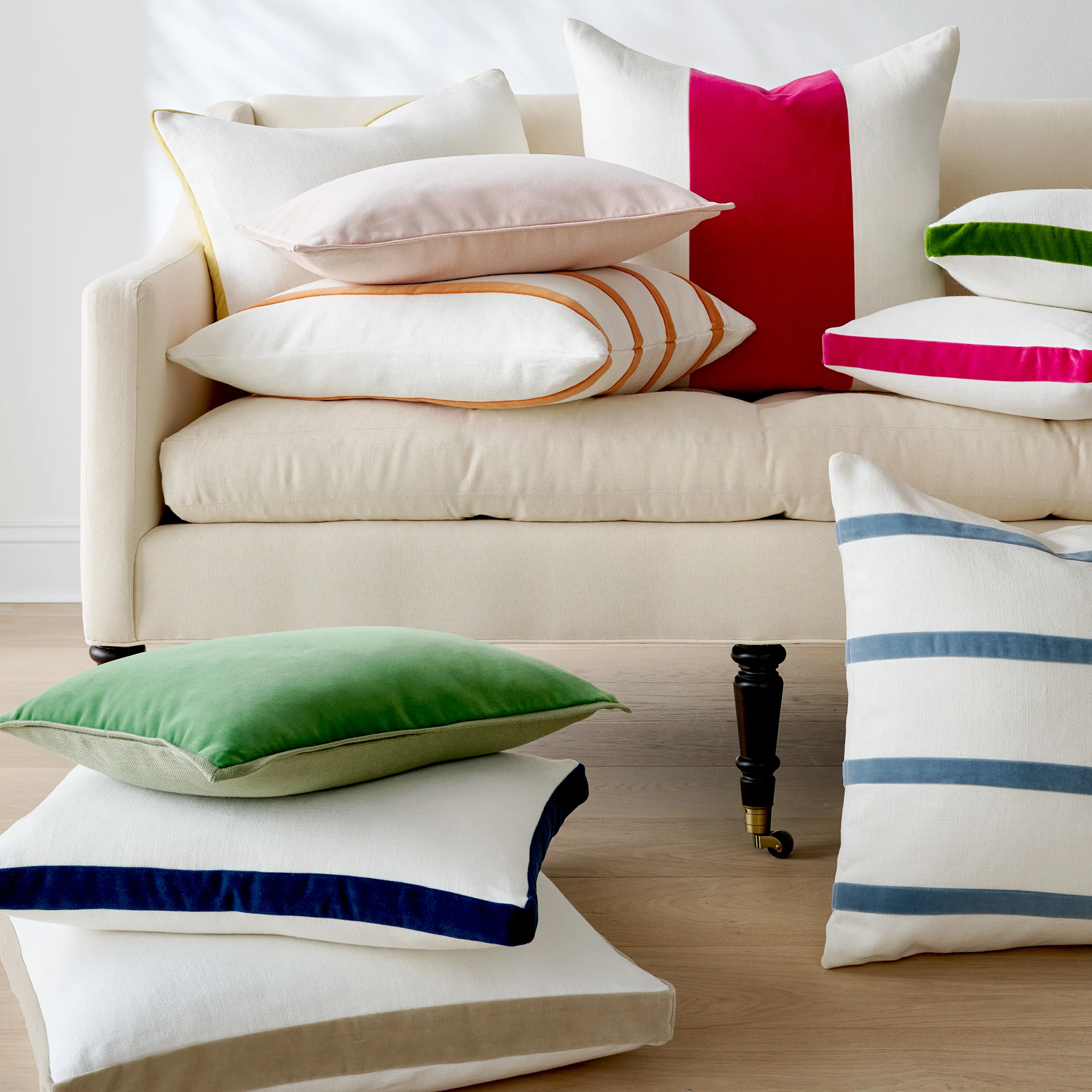 Fuchsia Pink Wide Velvet and Linen Stripe Pillow - Image 2