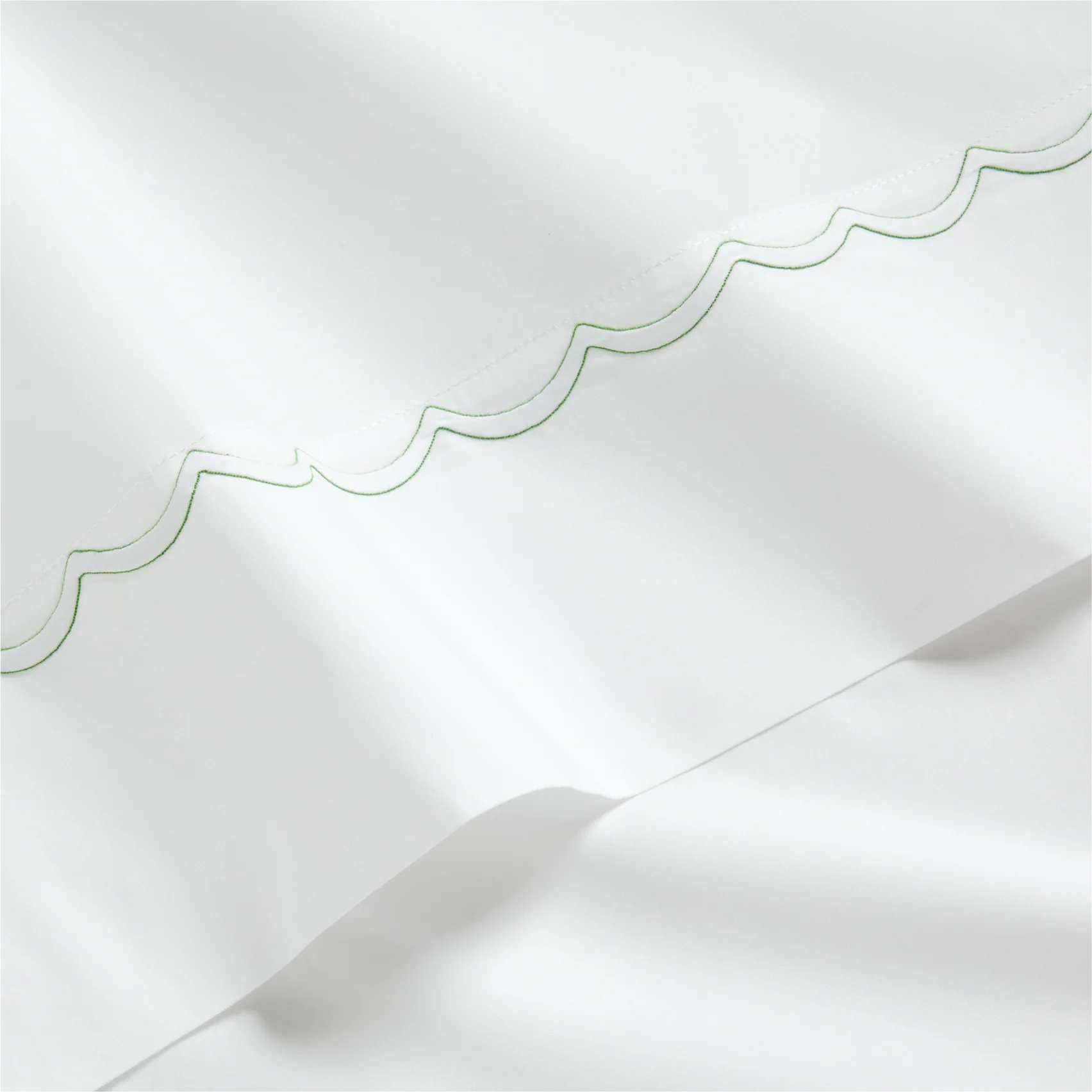 Green Scallop Stitch Percale Sheet Set - Image 2