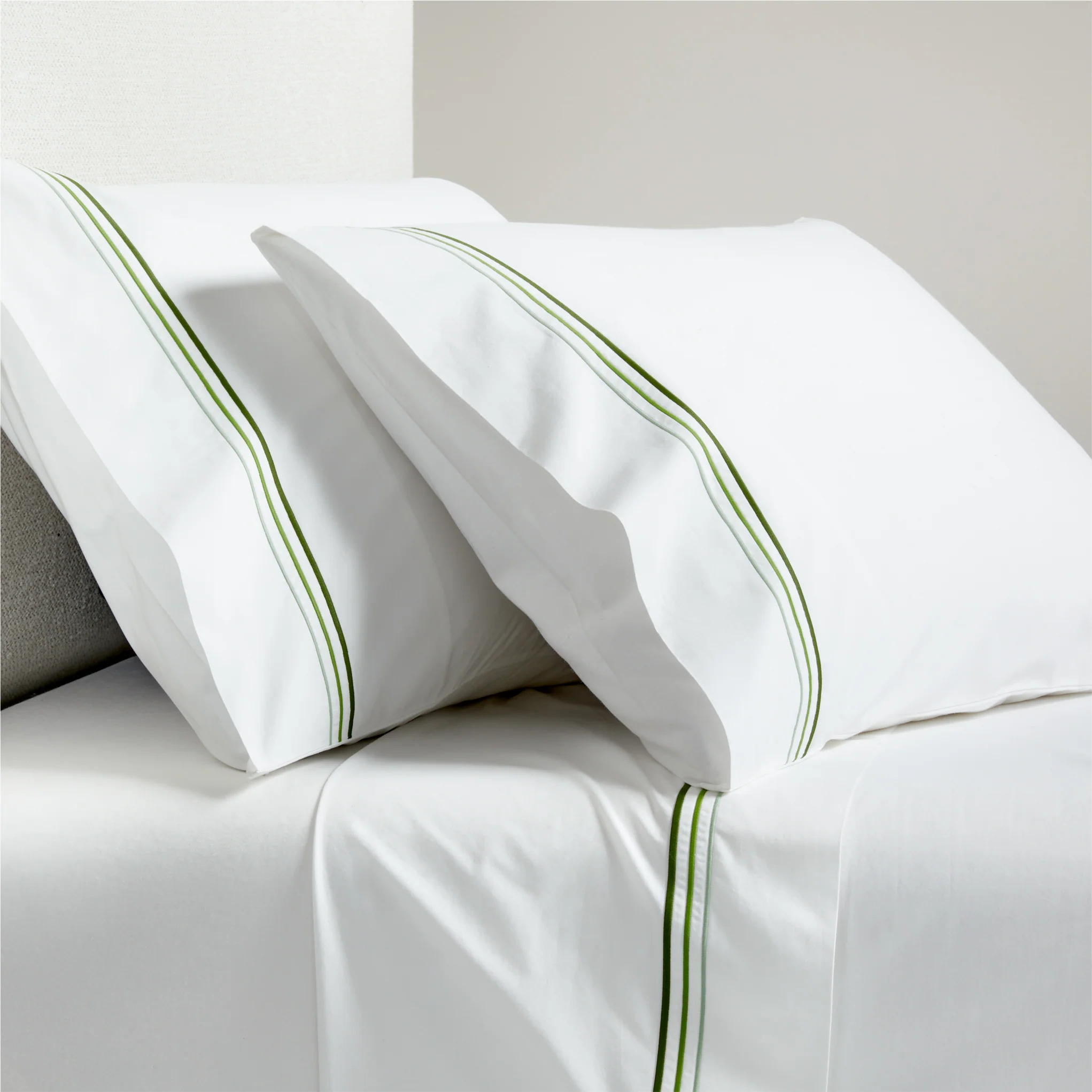 Green Triple Stitch Percale Sheet Set