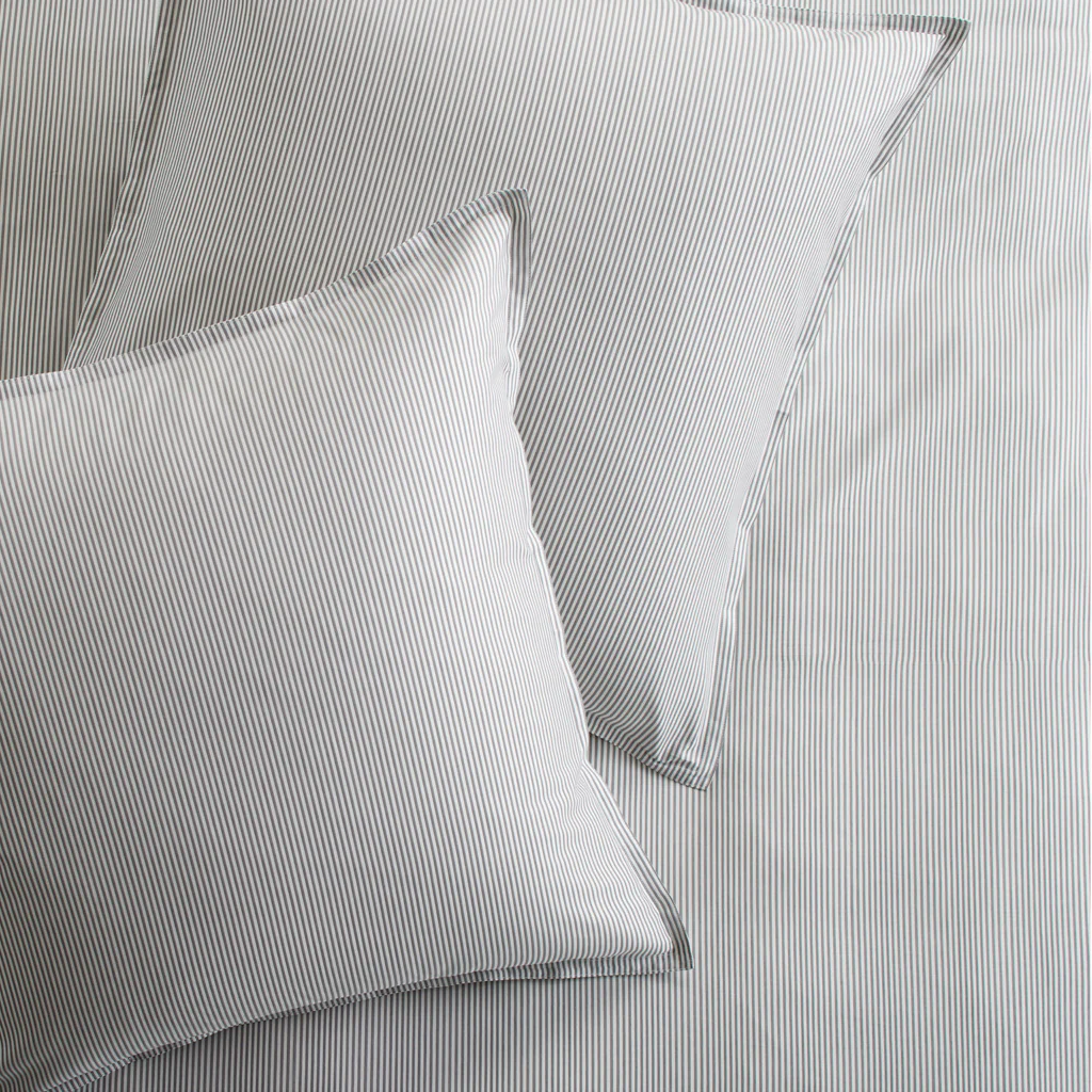 Grey Stripe Cotton-Chambray Pillow Shams, Set of 2 - Image 2