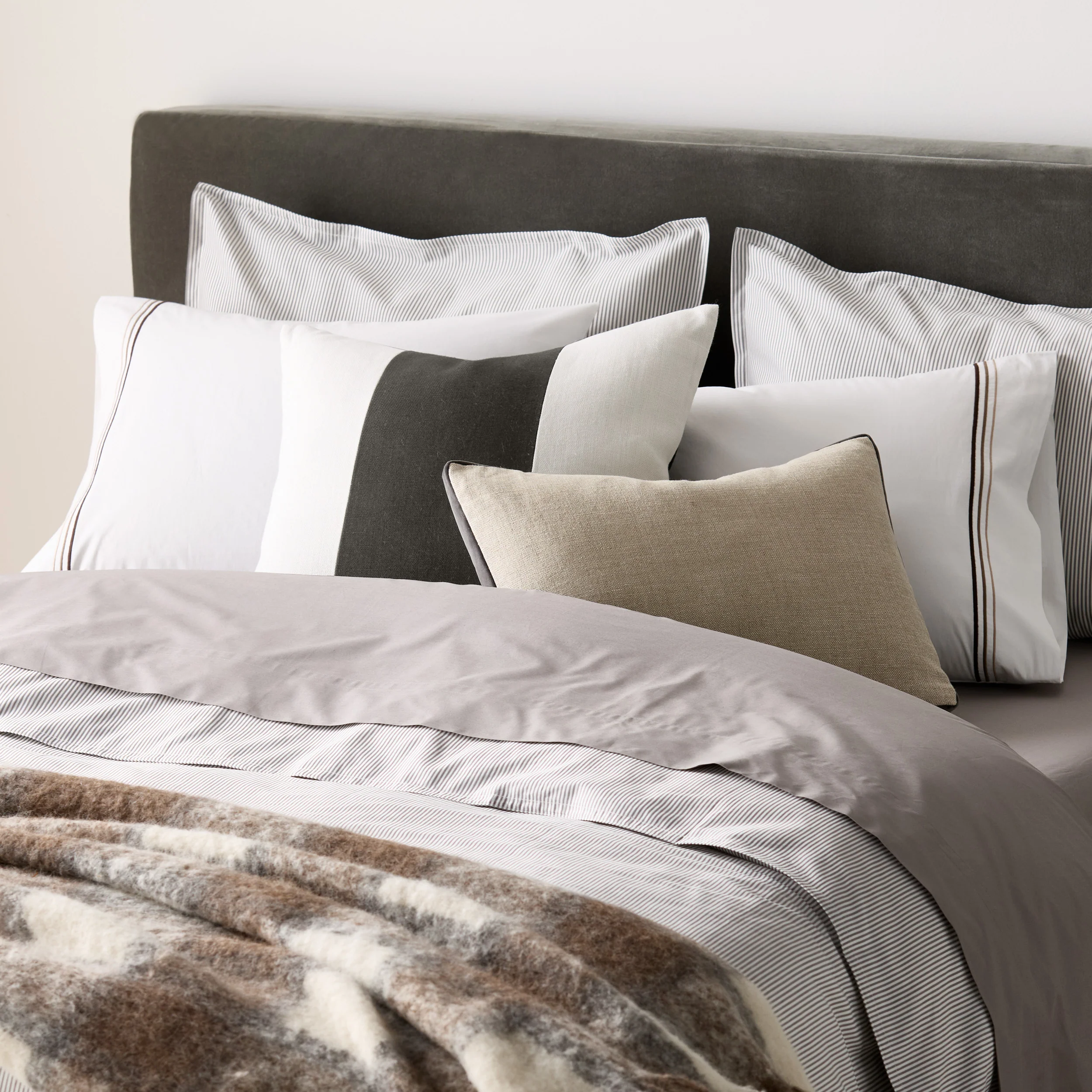 Grey Stripe Cotton-Chambray Pillow Shams, Set of 2 - Image 3