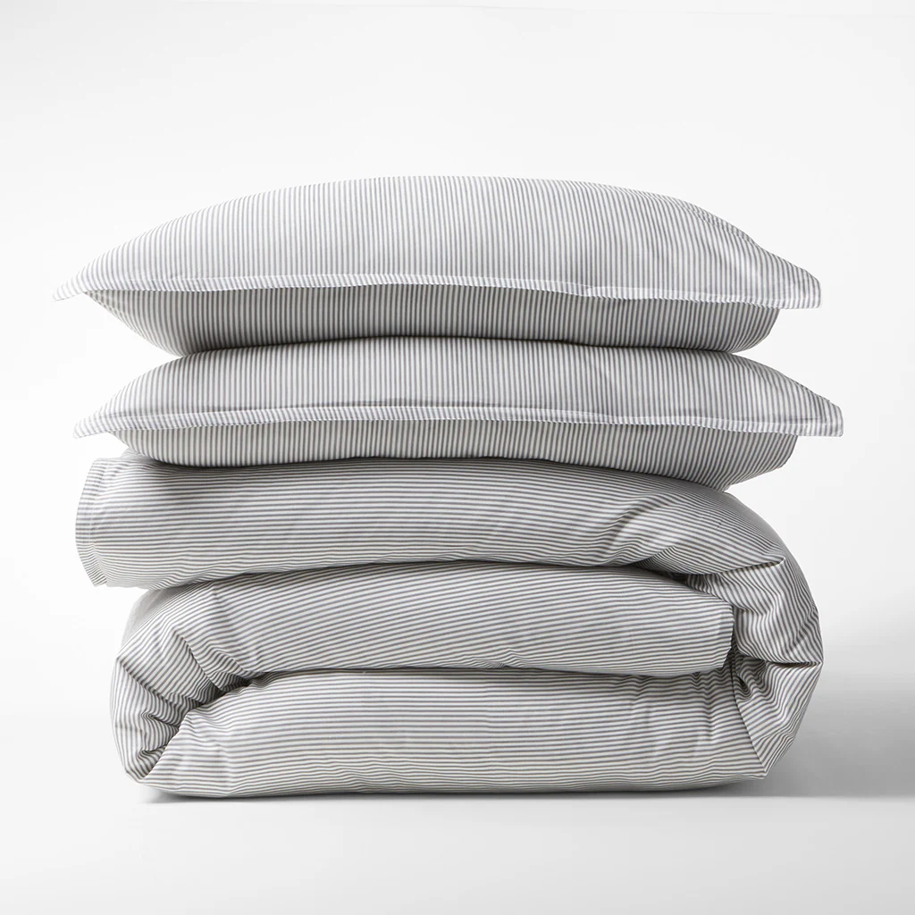 Grey Stripe Cotton-Chambray Pillow Shams, Set of 2 - Image 5