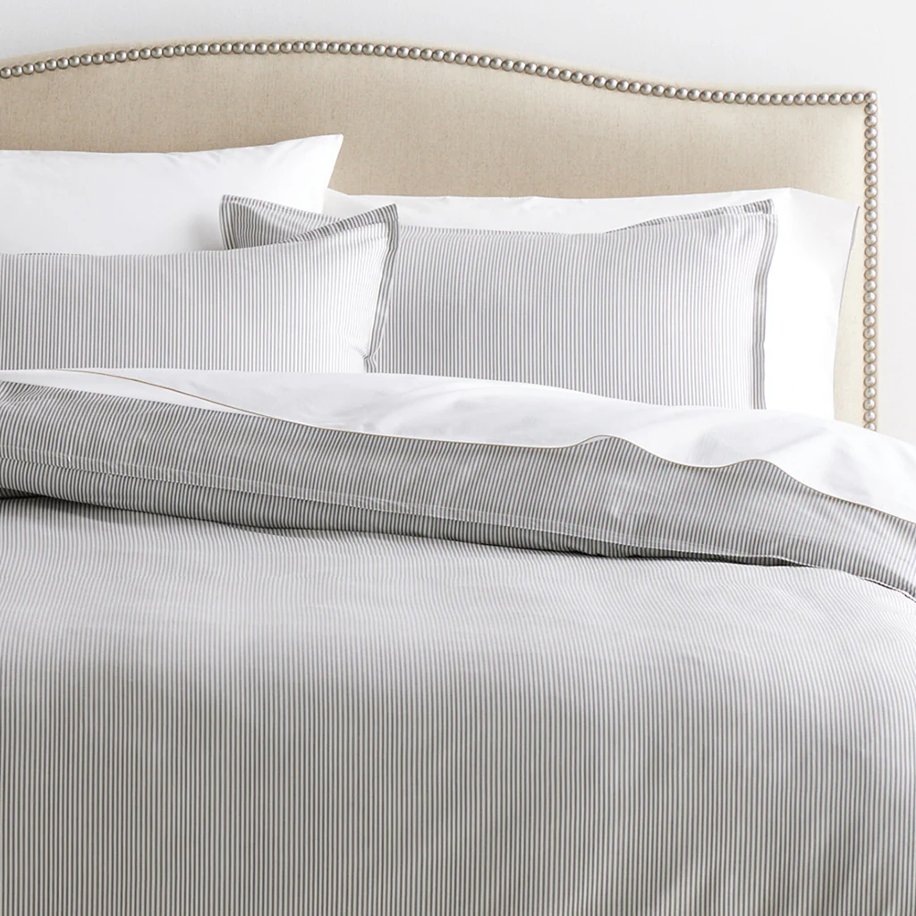 Grey Stripe Cotton-Chambray Pillow Shams, Set of 2 - Image 6