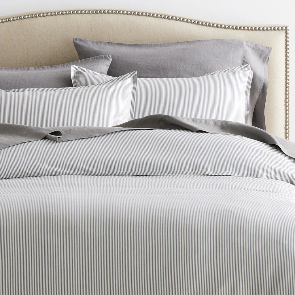 Grey Stripe Cotton-Chambray Pillow Shams, Set of 2 - Image 7