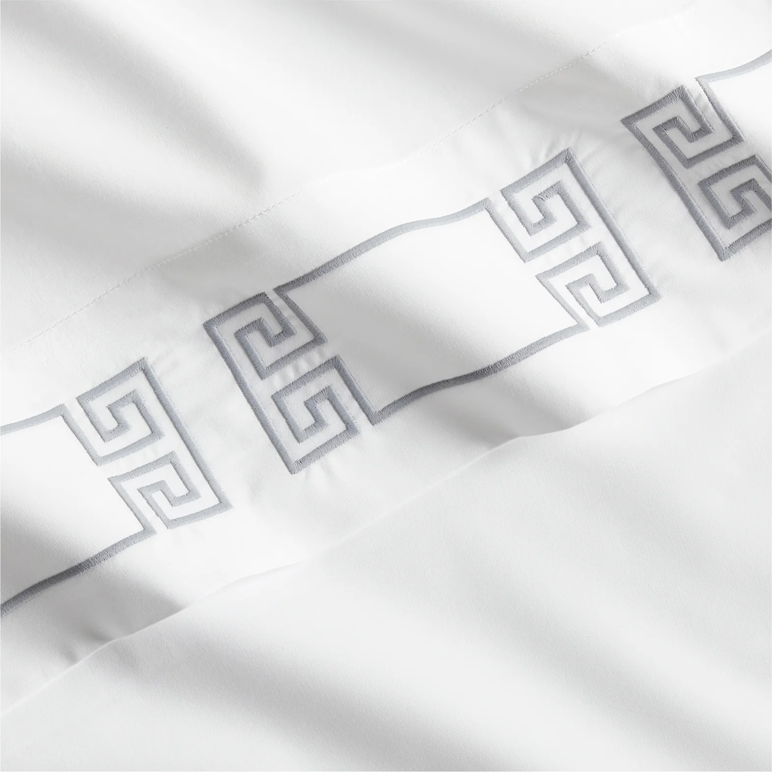 Grey Modern Embroidered Greek Key Percale Sheet Set - Image 3