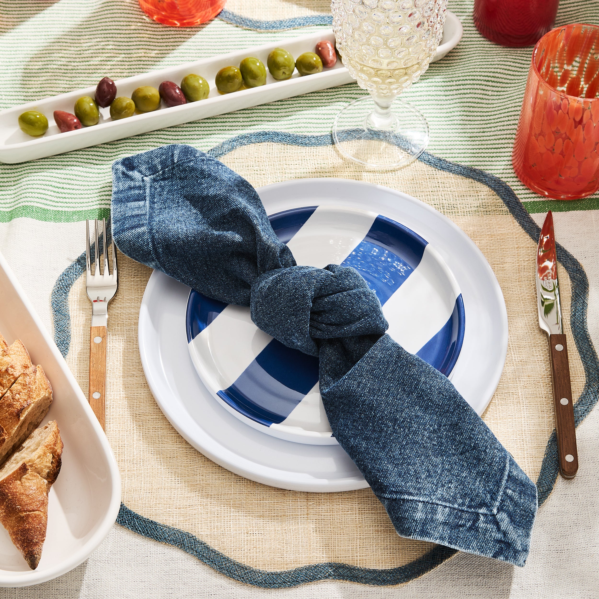 HG Navy Striped Melamine Salad Plate - Image 3