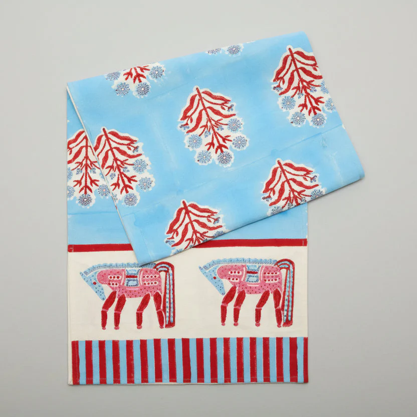 Blue and Red Horse Block Print Runner