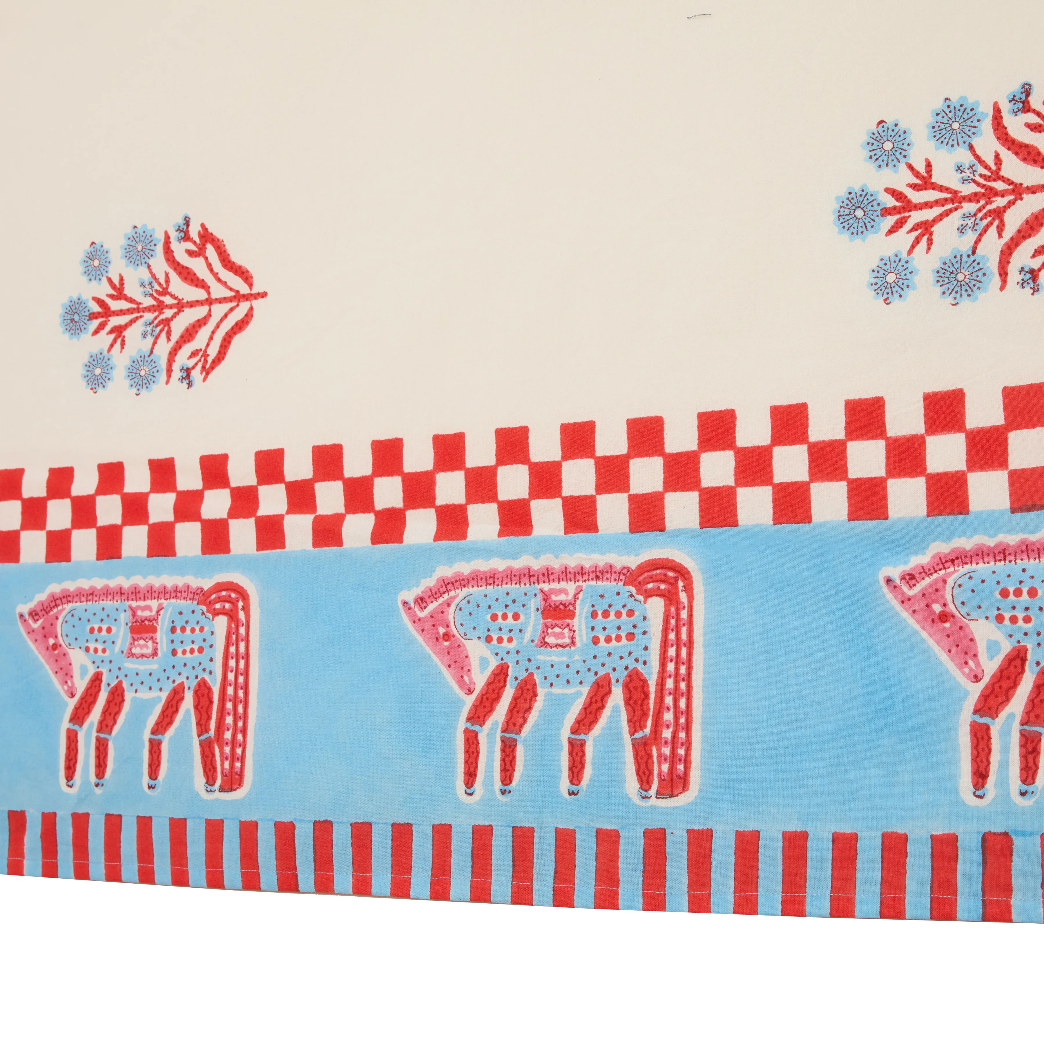 Blue and Red Horse Block Print Tablecloth - Image 3
