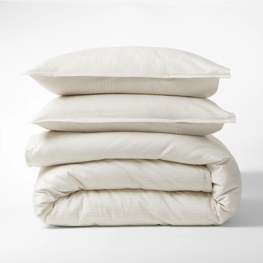 Khaki Stripe Cotton-Chambray Duvet Cover