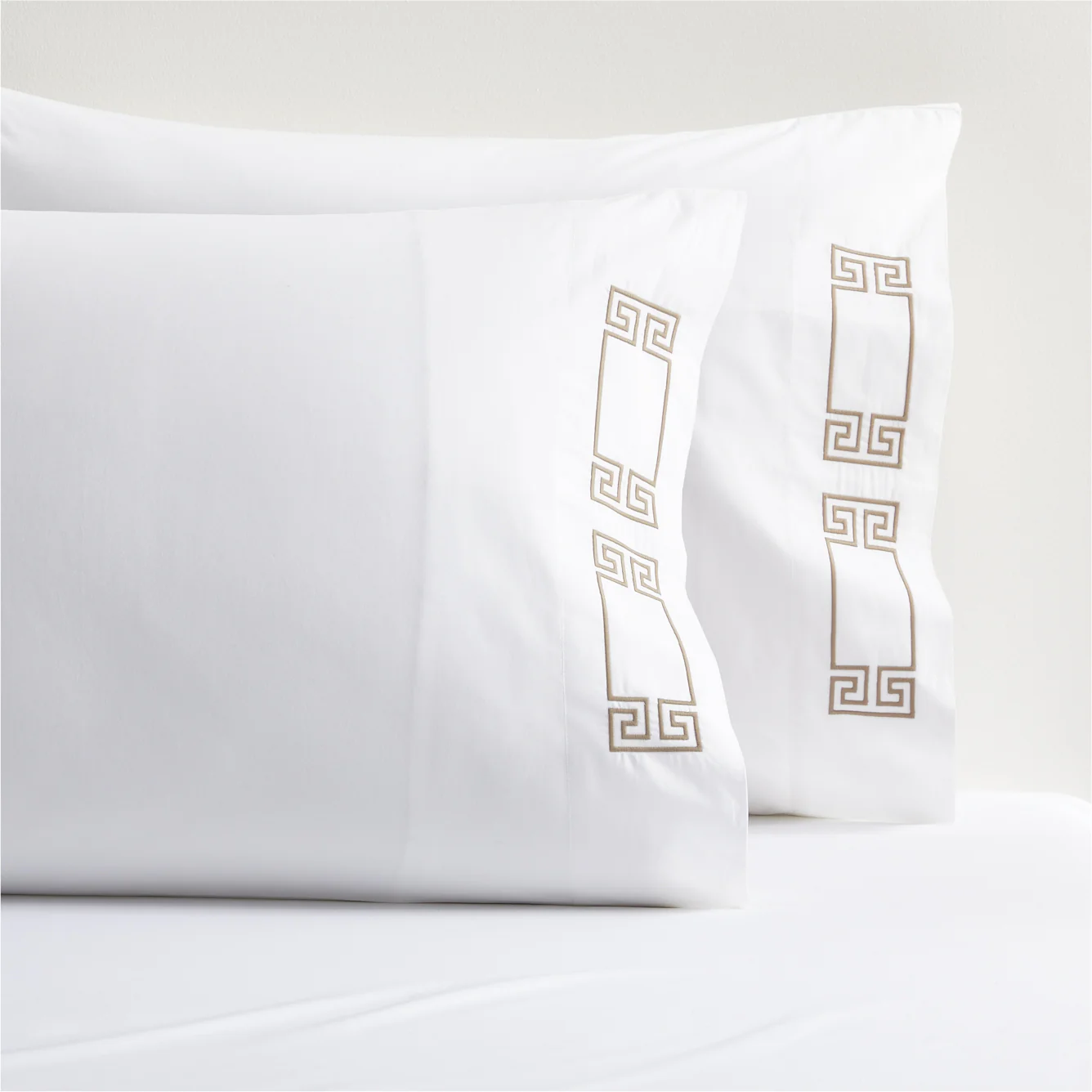 Khaki Modern Embroidered Greek Key Percale Sheet Set - Image 2