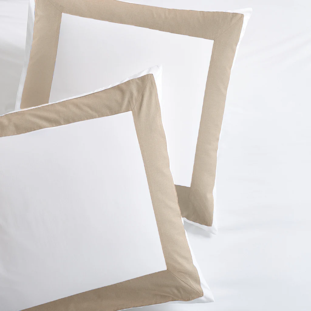 Khaki Wide-Band Percale Pillow Shams, Set of 2 - Image 2