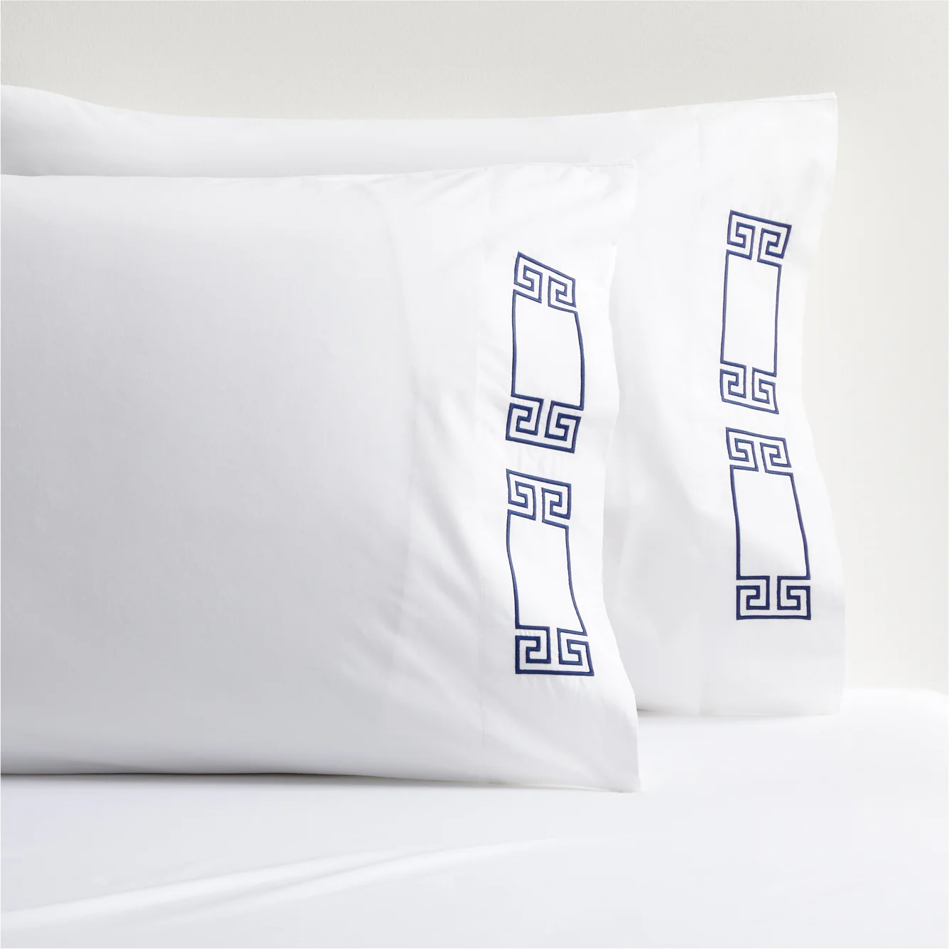 Navy Modern Embroidered Greek Key Percale Sheet Set - Image 2