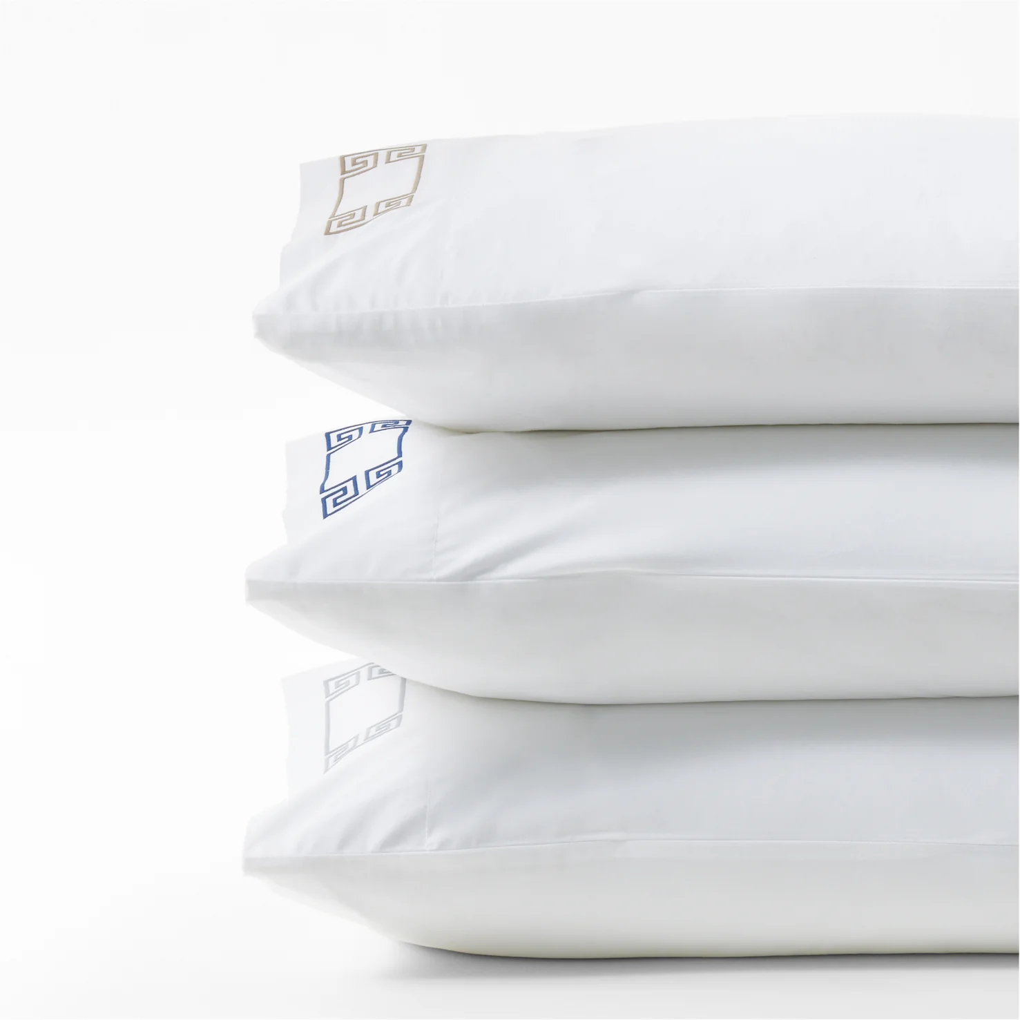 Navy Modern Embroidered Greek Key Percale Sheet Set - Image 4
