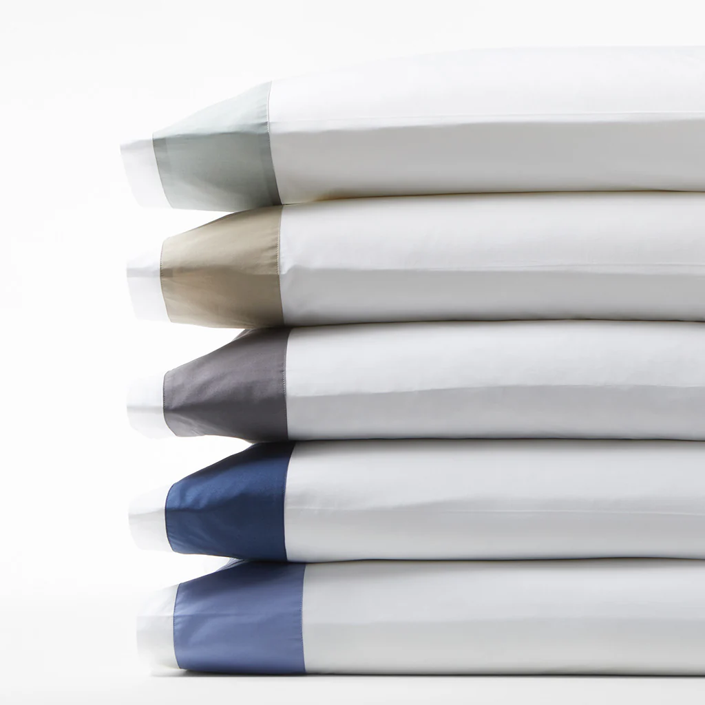 Navy Blue Wide-Band Percale Pillowcases, set of 2 - Image 2