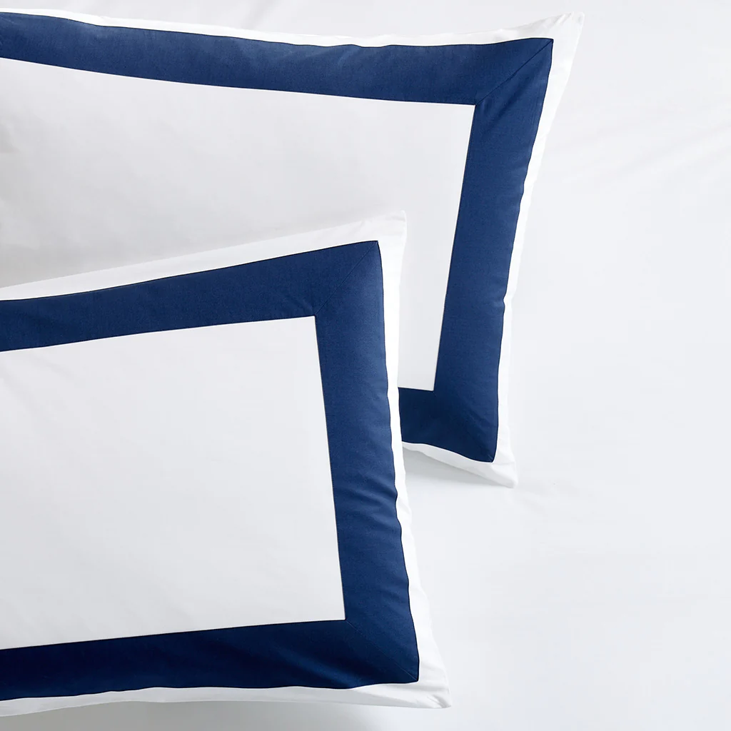 Navy Blue Wide-Band Percale Pillow Shams, set of 2