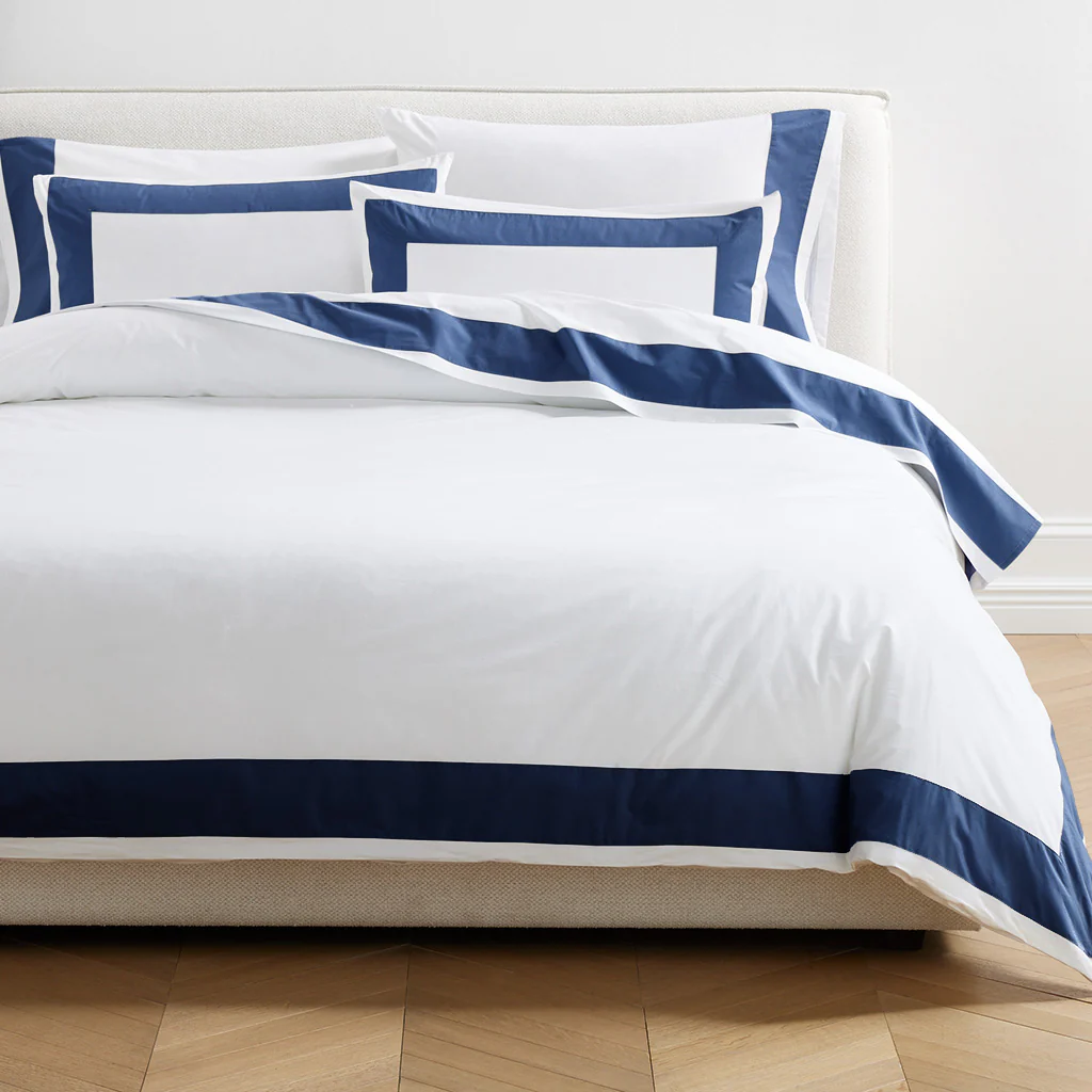 Navy Blue Wide-Band Percale Pillow Shams, set of 2 - Image 4