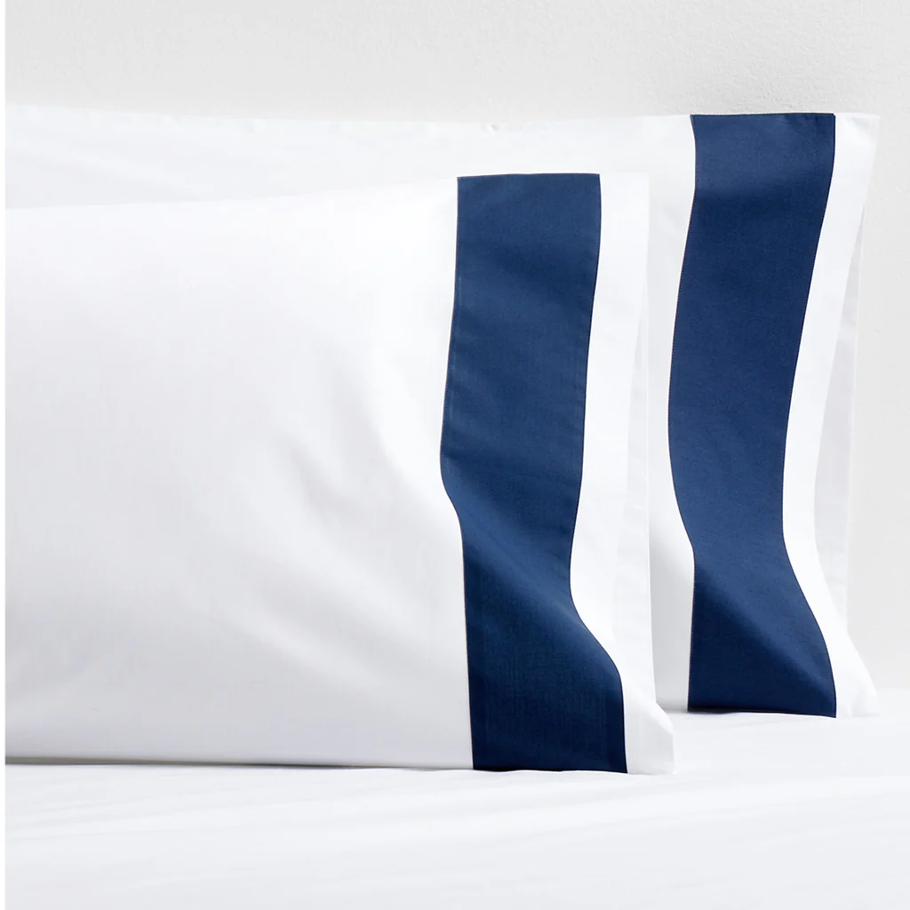 Navy Blue Wide-Band Percale Sheet Set - Image 3