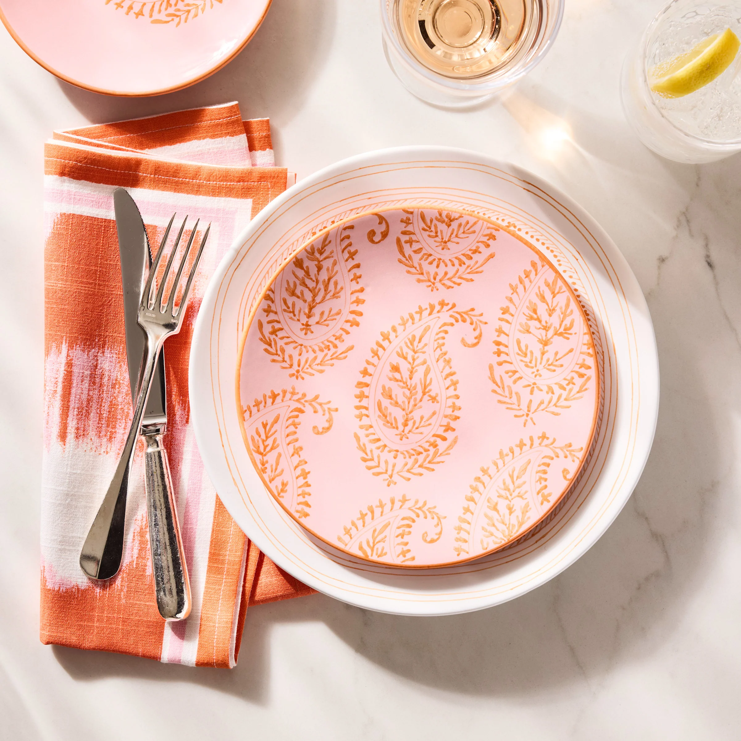 Peter Dunham + Hudson Grace Orange Bukhara Ikat Printed Napkin - Image 4