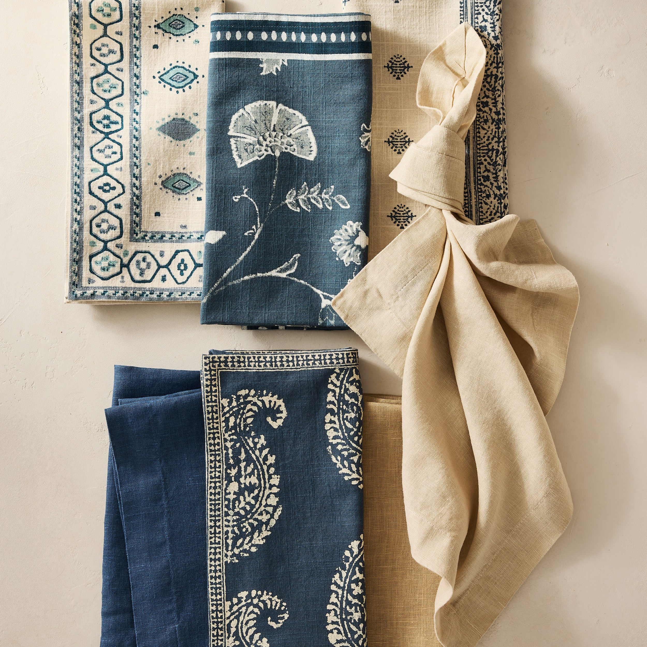Peter Dunham + Hudson Grace Indigo Blue Fez Stripe Printed Natural Napkin - Image 3
